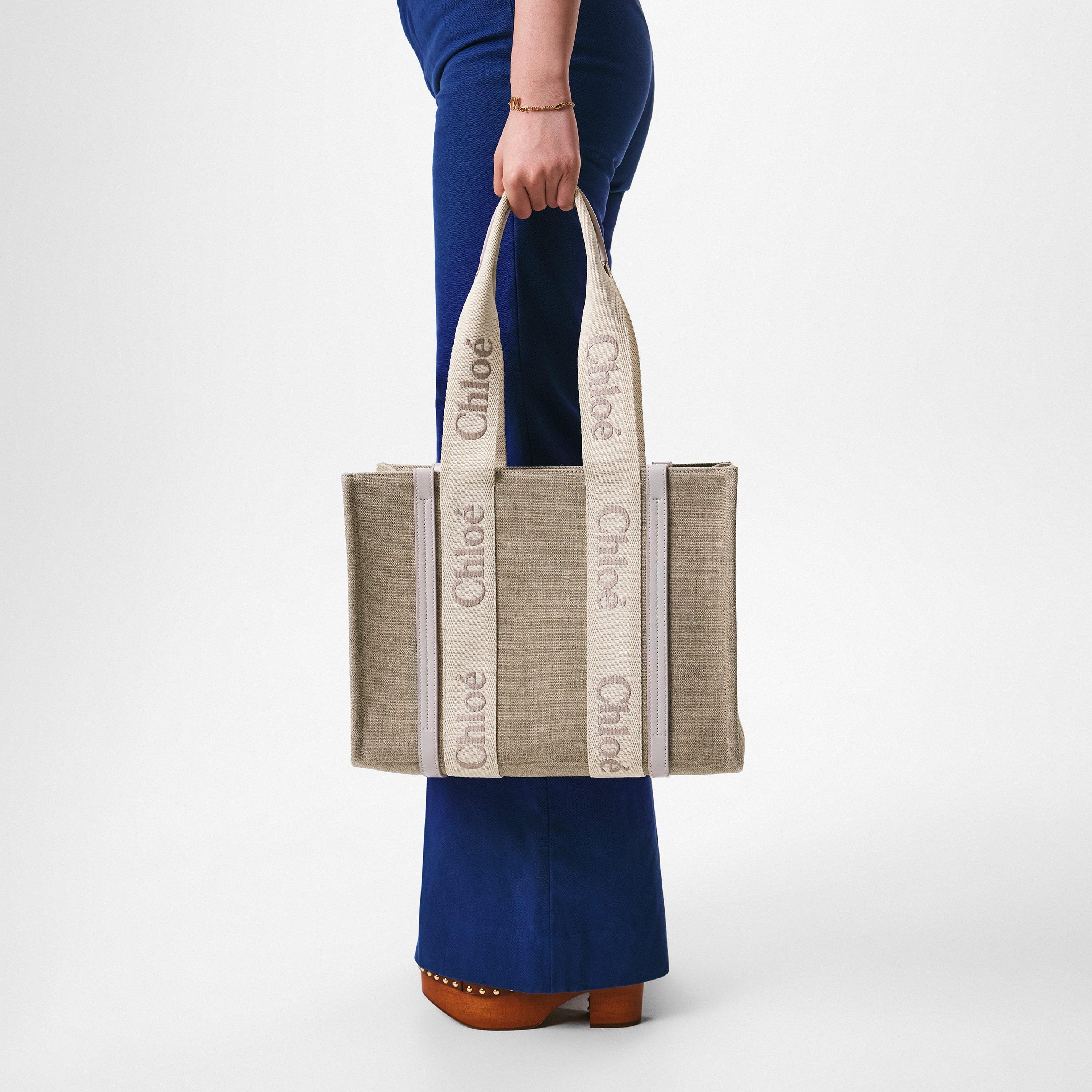 Chloé WOODY MEDIUM TOT Chloe Woody Medium Tote Bag in Linen | Neiman Marcus