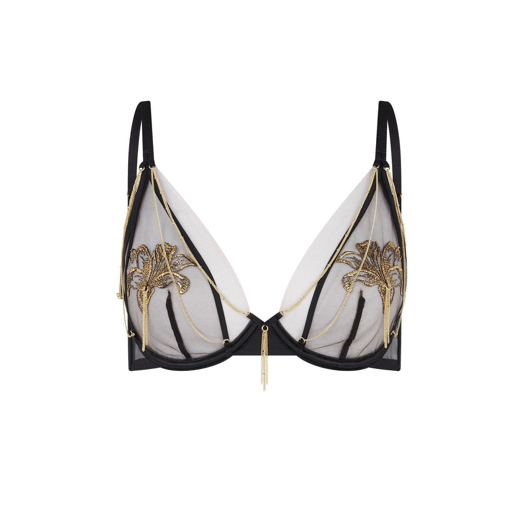 Black/Gold - Agent Provocateur - AURETTA Plunge Underwired Bra - 3