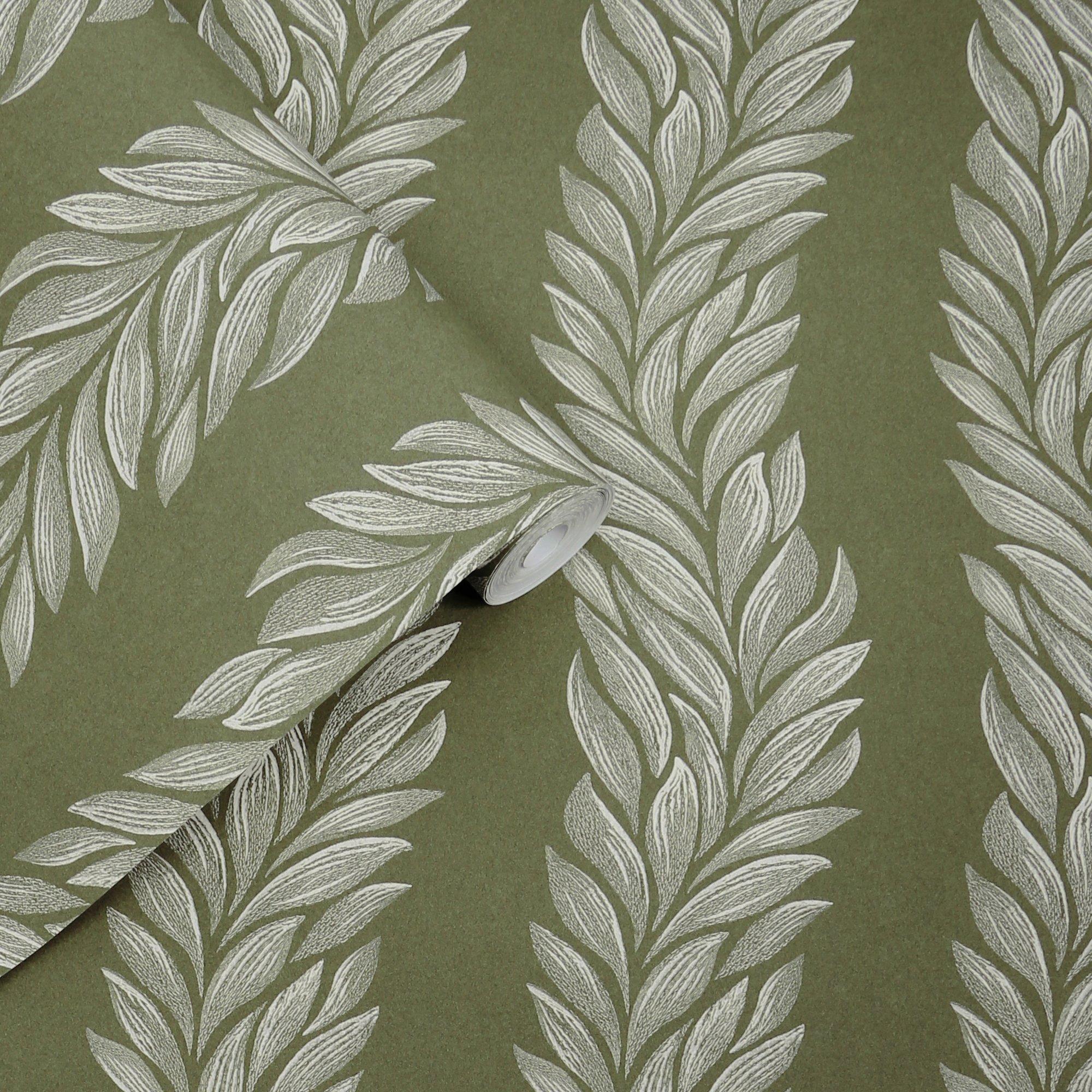 Olive Green - Laura Ashley - Coulderton Leaves Olive Green Wallpap - 3