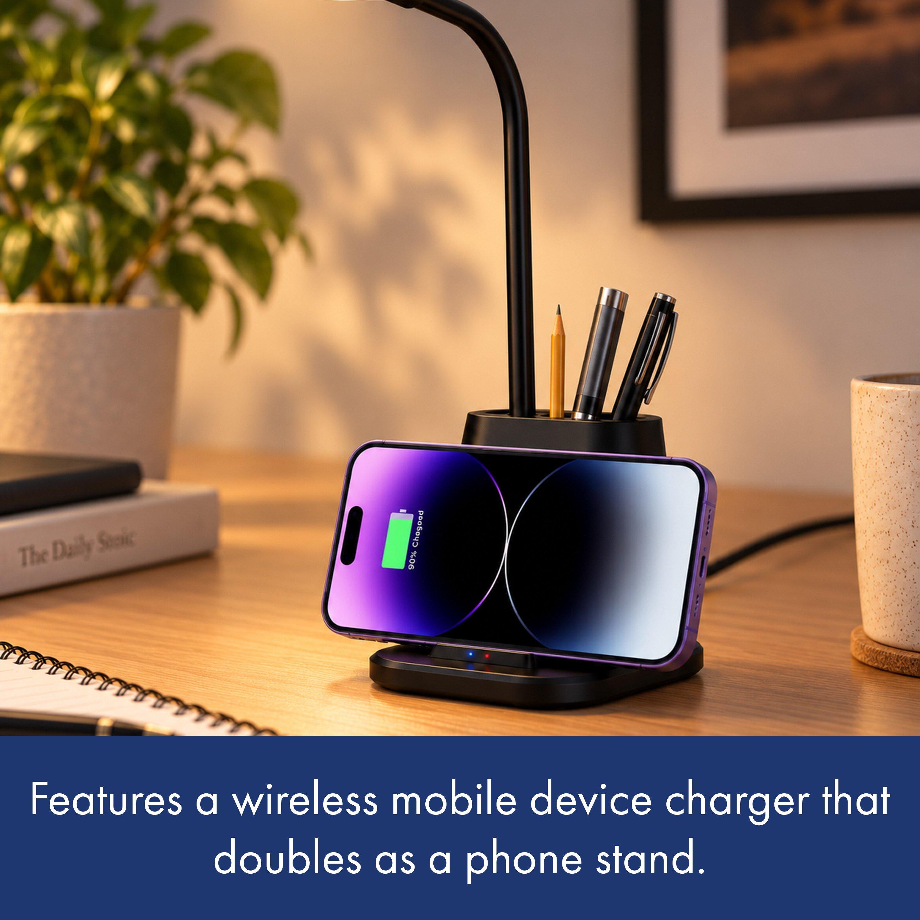 Black - Ingenious - RED5 Wireless Charging Desk Lamp & Tidy - 7