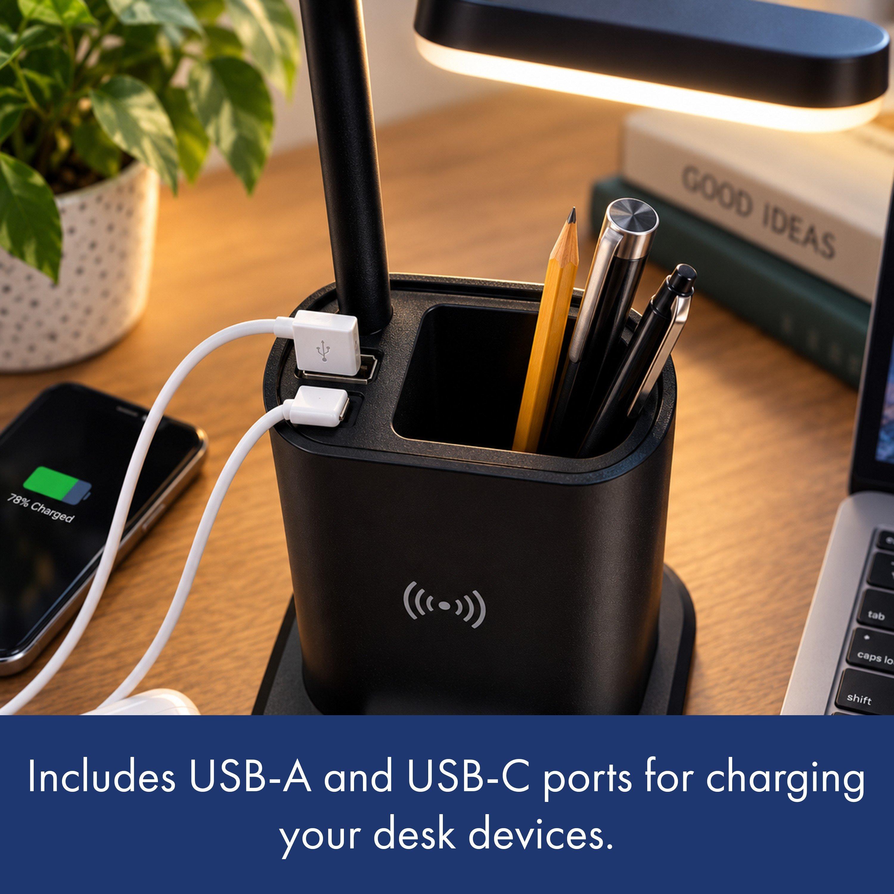 Black - Ingenious - RED5 Wireless Charging Desk Lamp & Tidy - 8