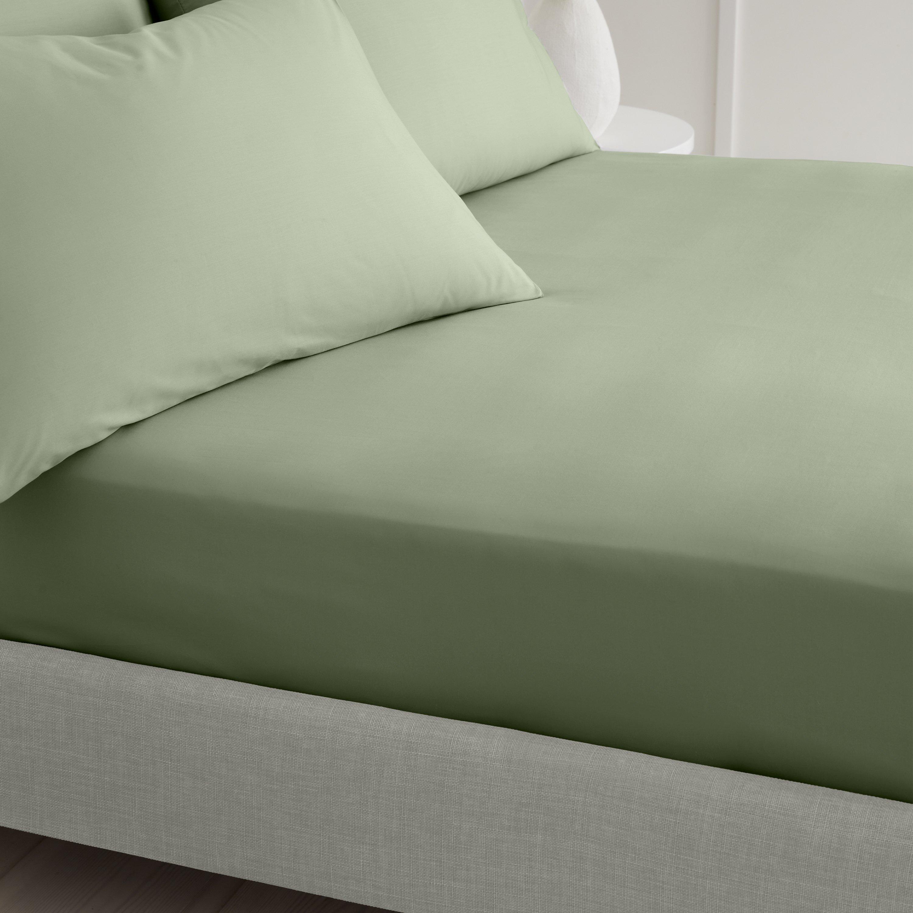 Sage Green - Bianca - 200TC Cotton Percale Extra Deep Fitted Sheet - 2