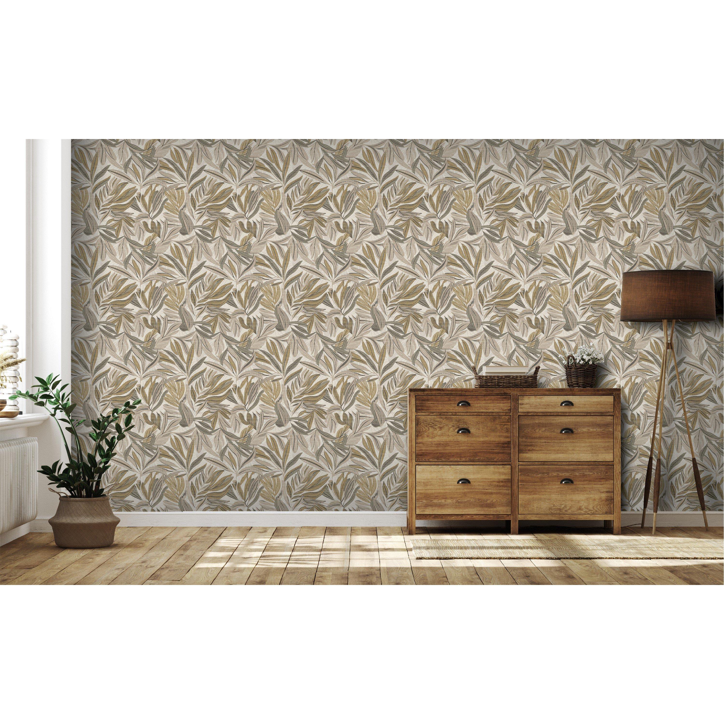 Neutral - Arthouse - Graphic Tropical Leaf Neutral Wallpaper - 2