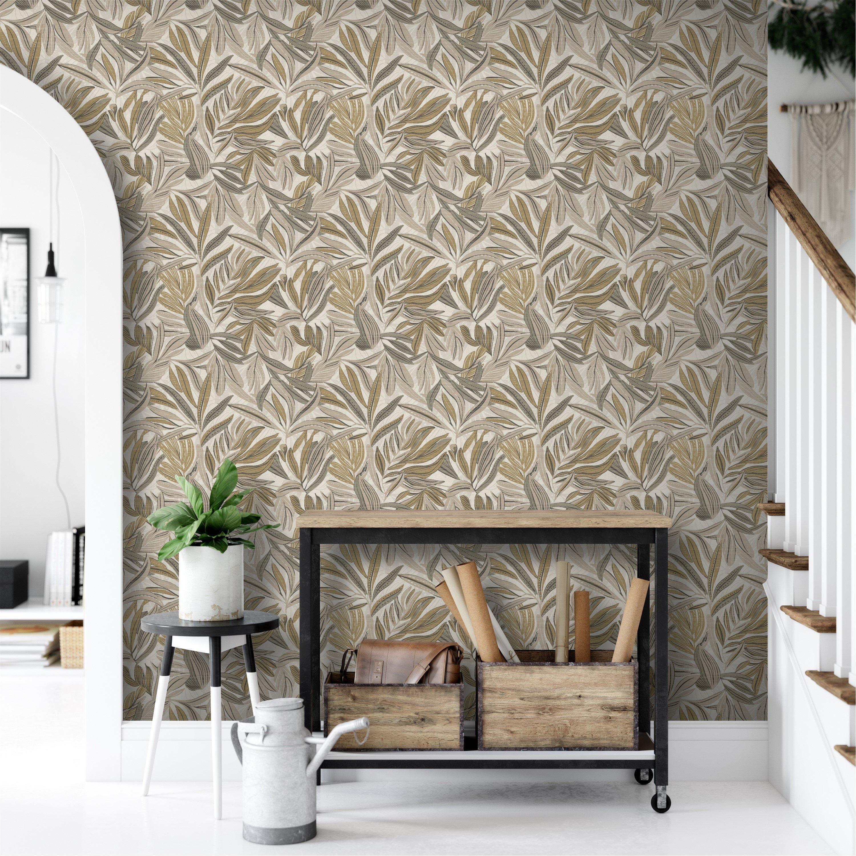 Neutral - Arthouse - Graphic Tropical Leaf Neutral Wallpaper - 3