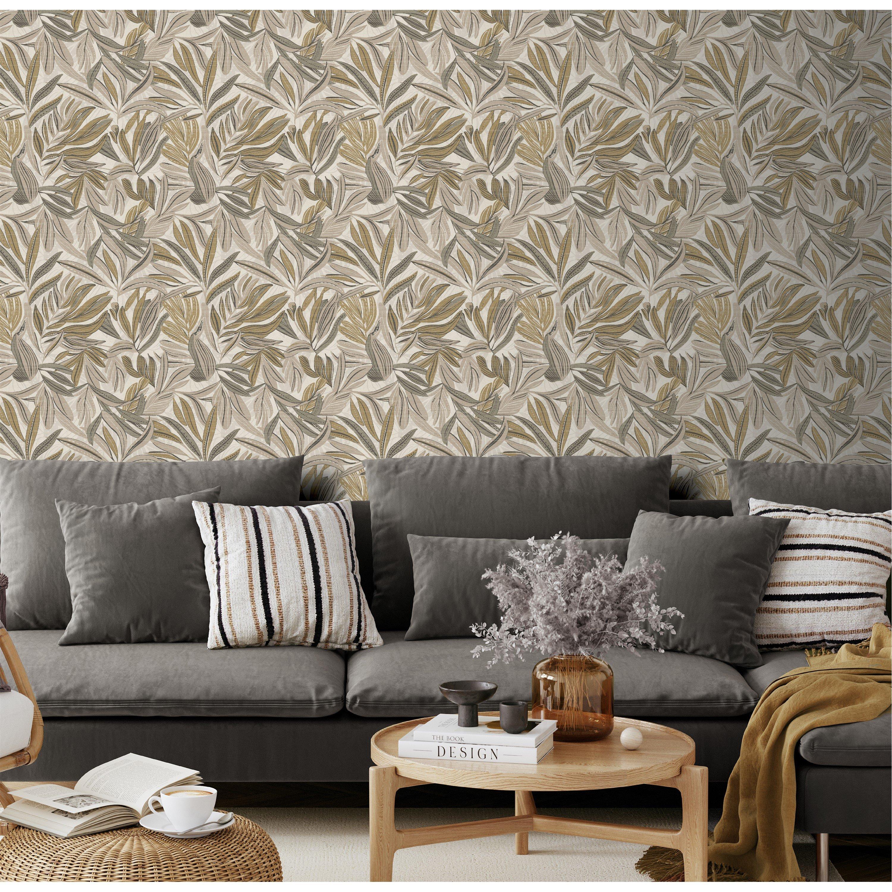 Neutral - Arthouse - Graphic Tropical Leaf Neutral Wallpaper - 4