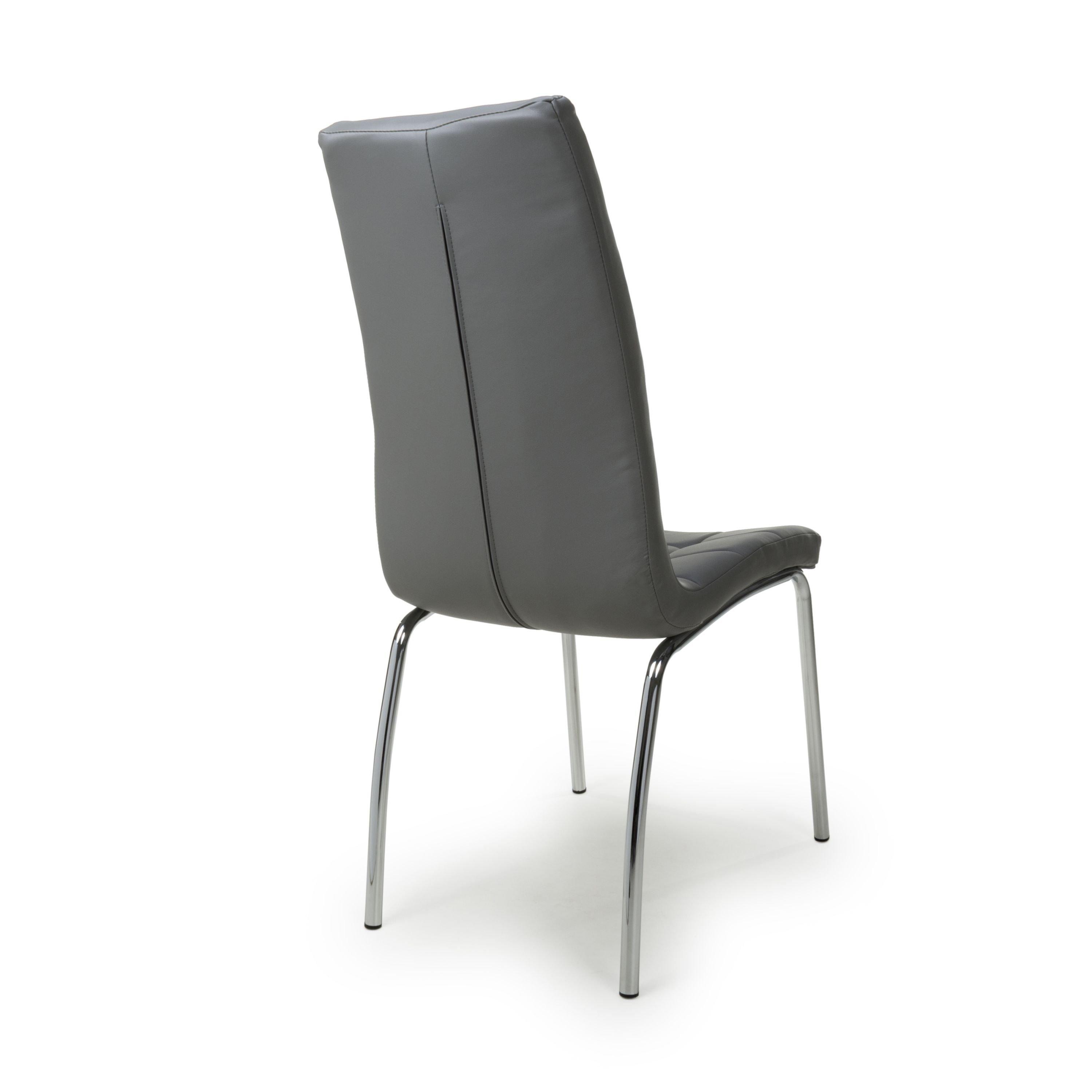 Grey - Chrome - Shankar - Pair of Jenner Leather Effect Grey Dining Chairs - 2