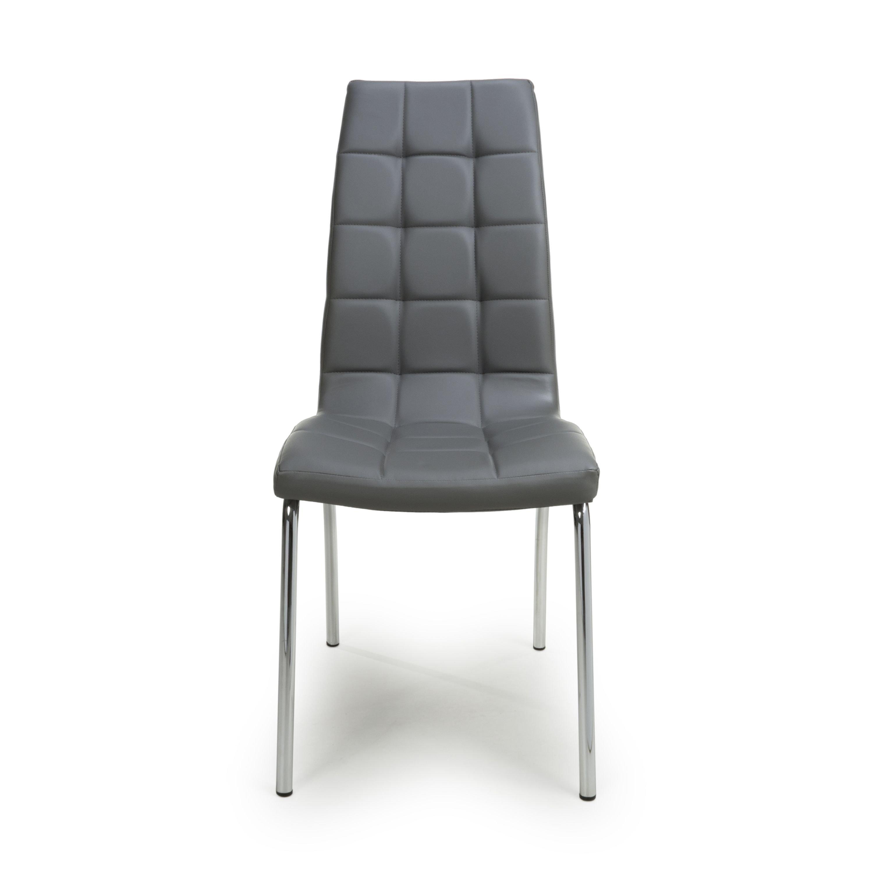 Grey - Chrome - Shankar - Pair of Jenner Leather Effect Grey Dining Chairs - 4