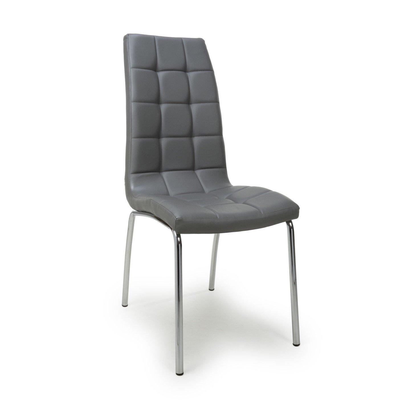 Grey - Chrome - Shankar - Set of 2 Jenner Leather Effect Grey Dining Chairs - 7