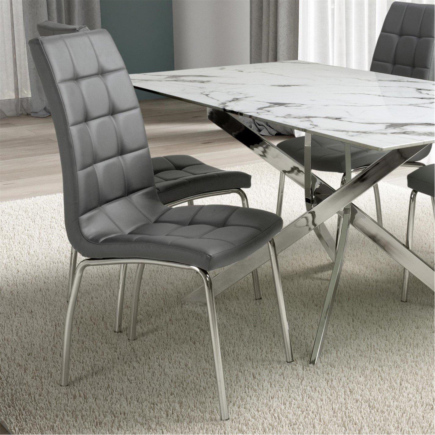 Grey - Chrome - Shankar - Set of 2 Jenner Leather Effect Grey Dining Chairs - 8