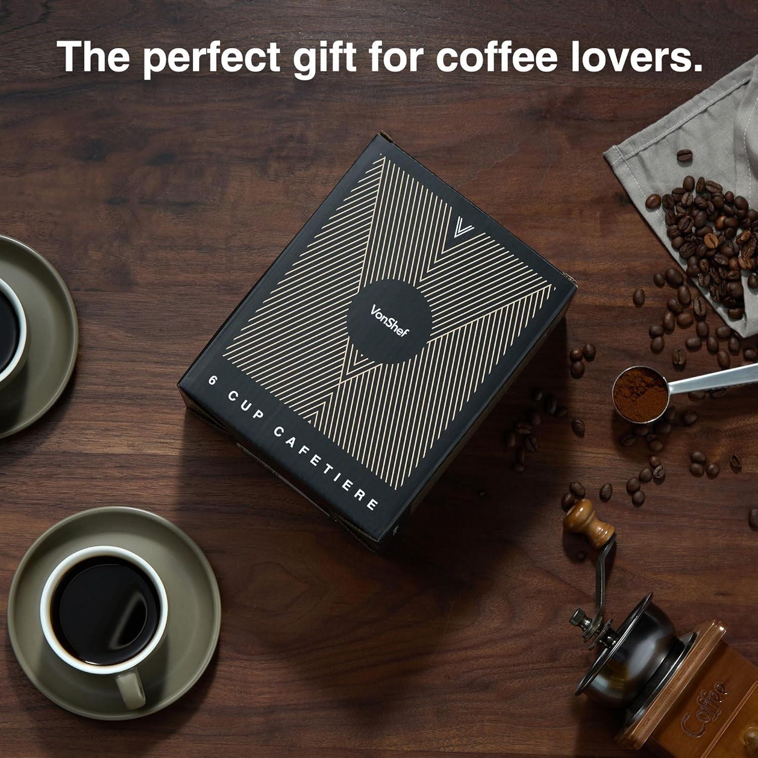 Silver - VonShef - VonShef 6 Cup Cafetiere Stainless Steel 800ml - 7