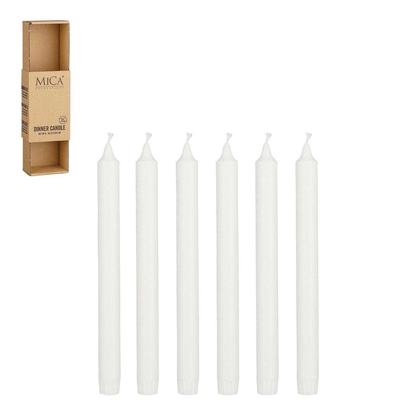 White - Mica - Dinner candle stearin 6 pieces - 1