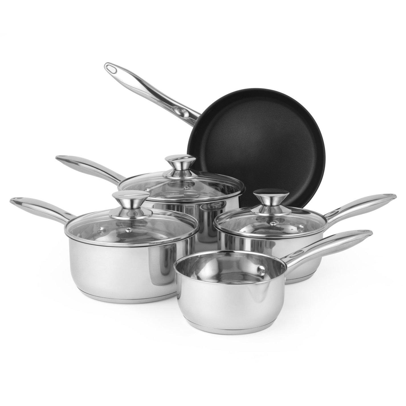 Silver - Russell Hobbs - 5 Piece Stainless Steel Pan Set - 1