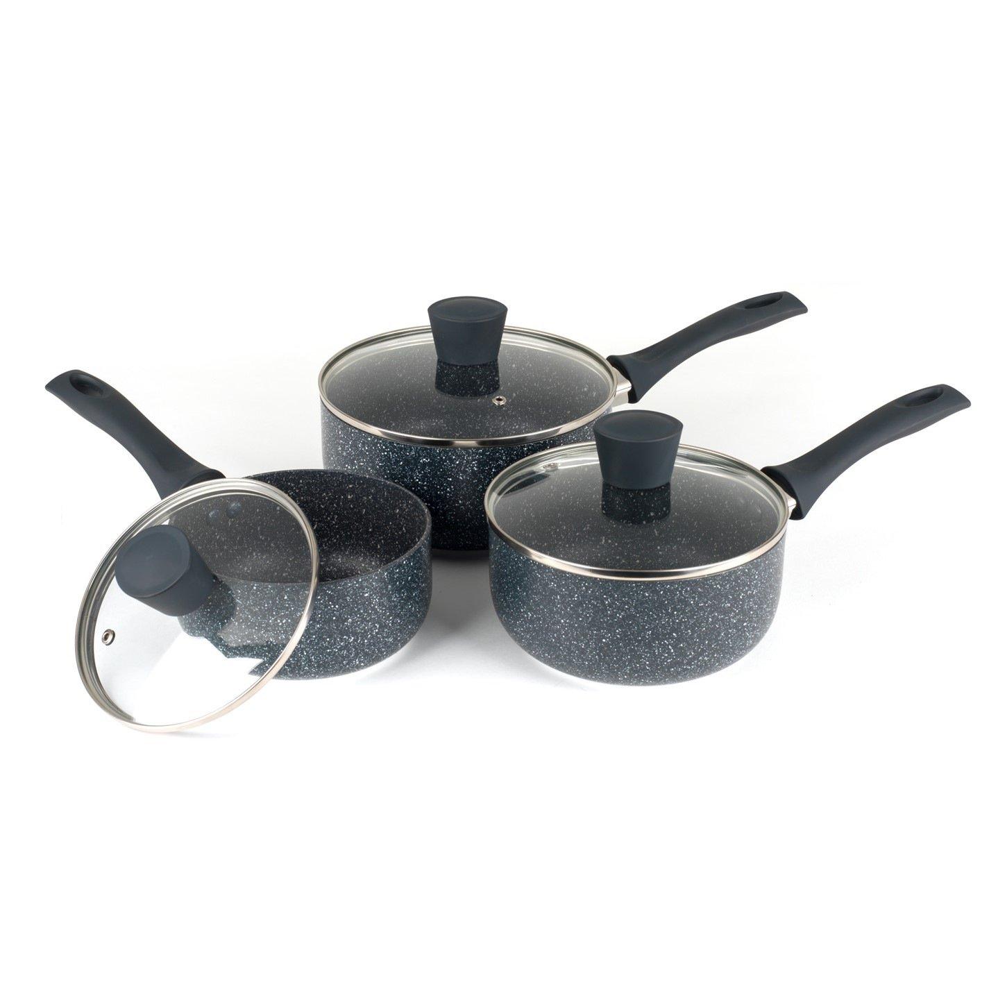 Grey - Russell Hobbs - Nightfall Stone Non-Stick Induction Saucepan Set - 1