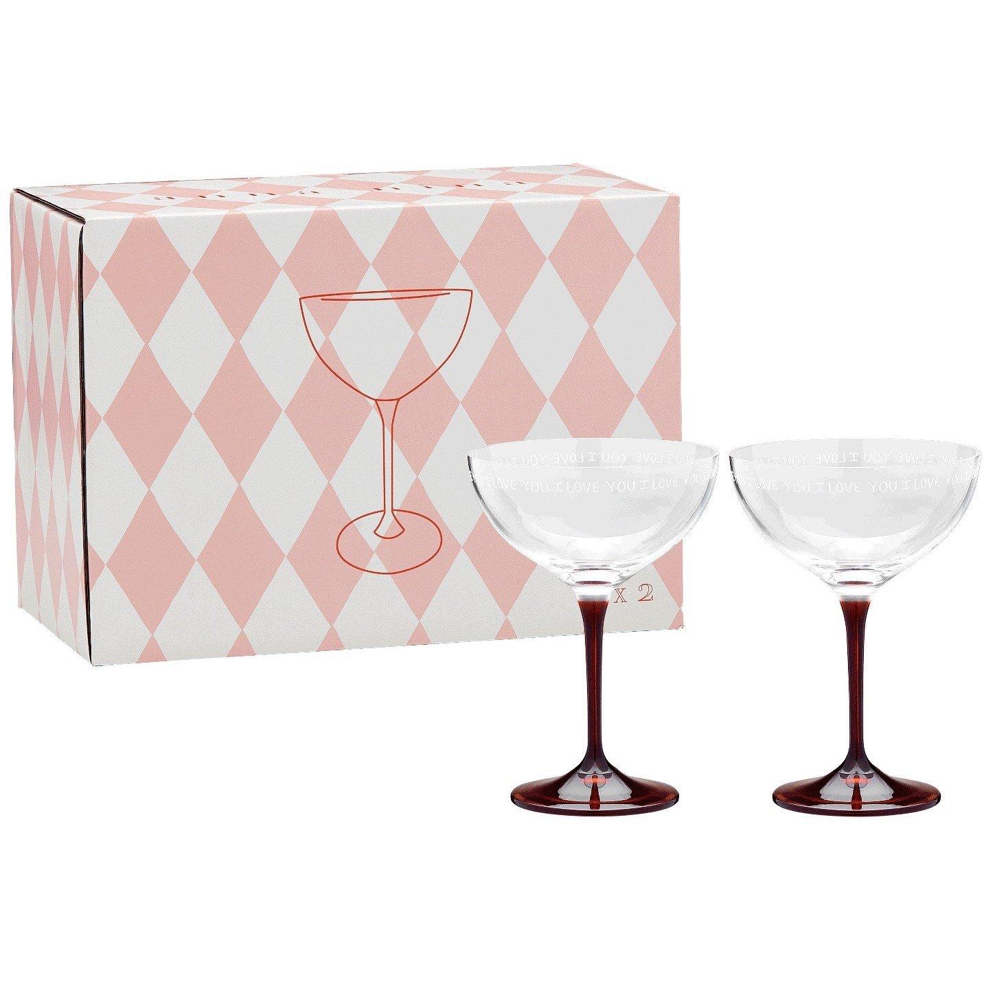 Anna Nina  Anna I Love You Champagne Glass Set Of 2 - I Love Glass