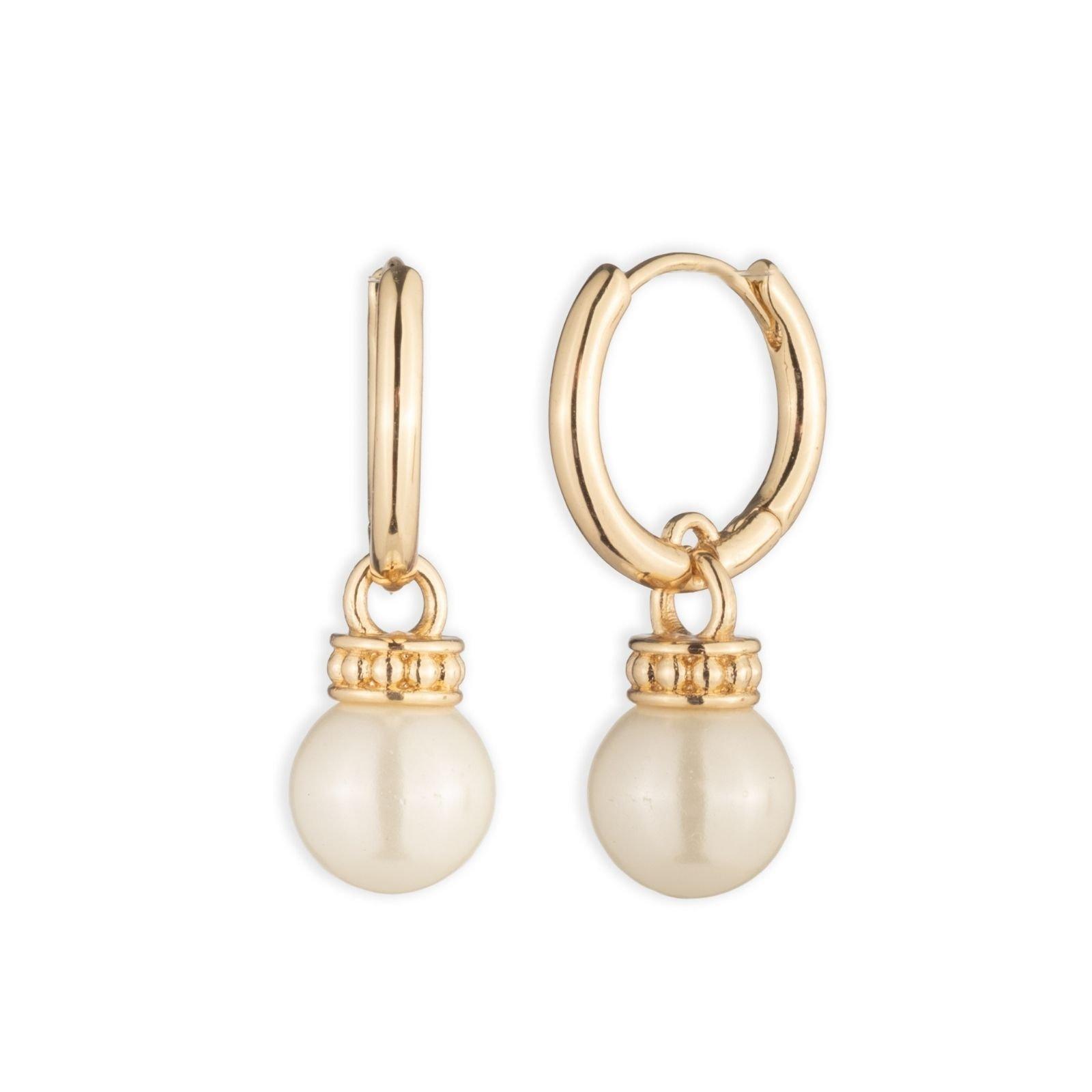 Gld/White - Lauren by Ralph Lauren - Lauren Ralph Lauren Gold & Pearl Drop Huggie Earrings - 1