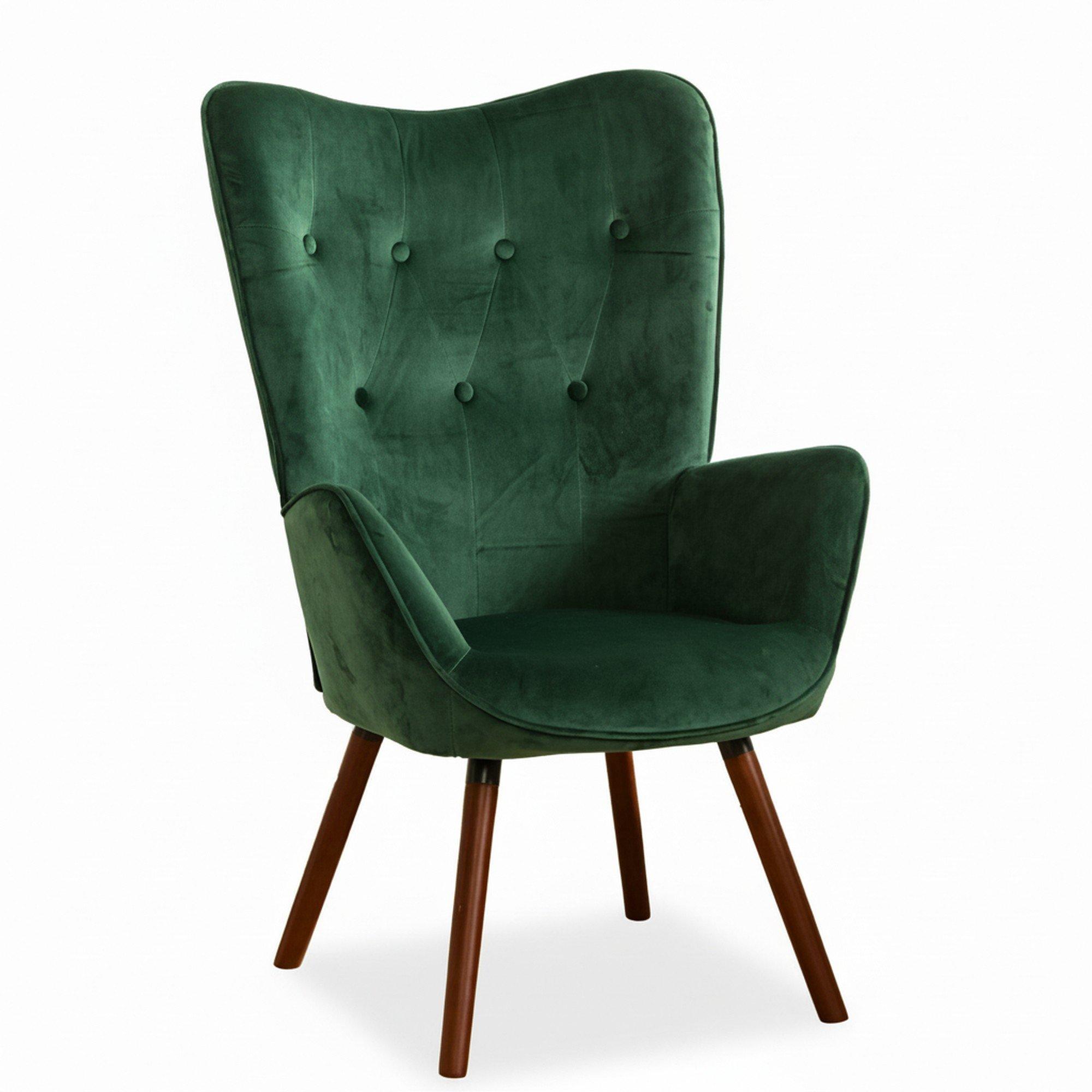 Green Velvet - Jack Wills - Velvet Accent Chair with Arms – Green Wingback Armchair with Button Tufted Backrest and Wood Legs - 4