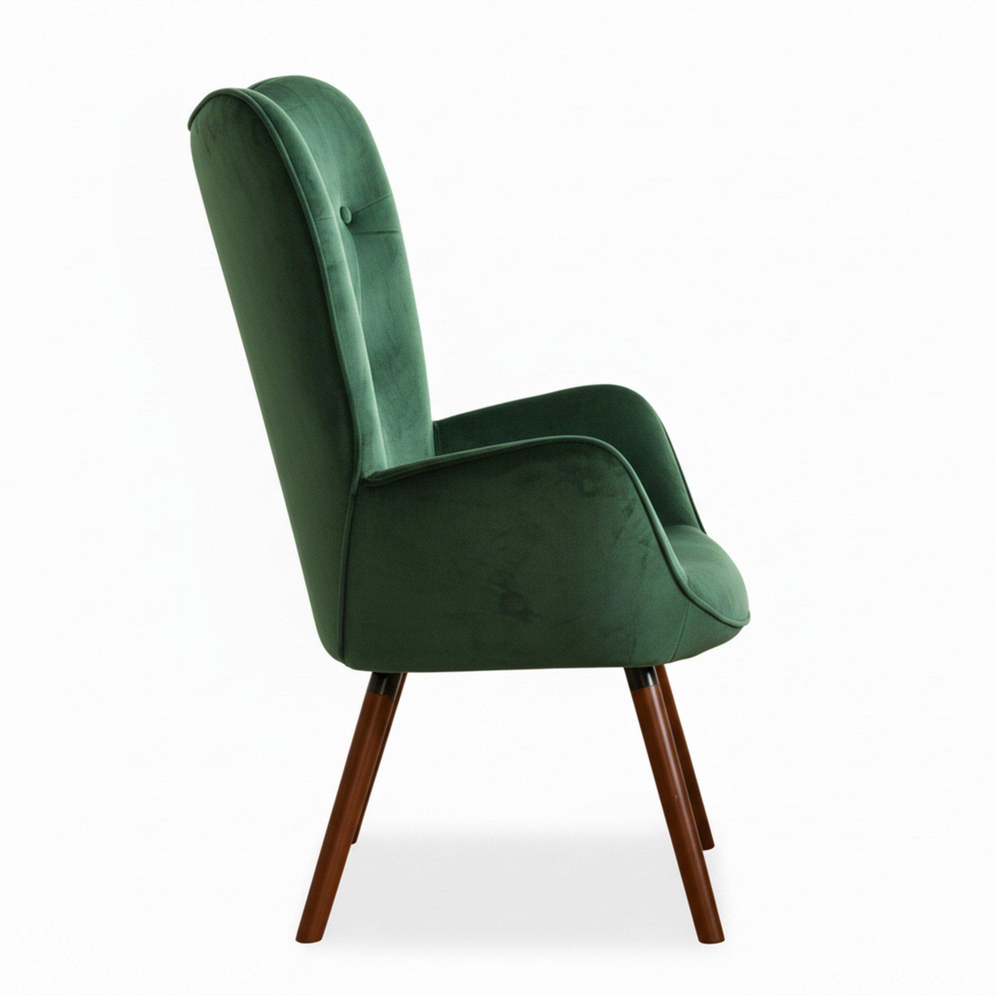 Jack Wills Velvet Accent Chair with Arms – Green Wingback Armchair
