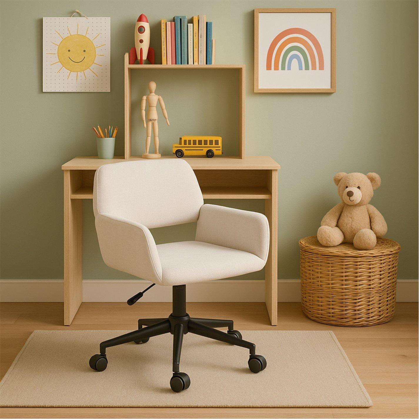 Beige - Jack Wills - Chair Fabric Height Adjustable Swivel Chair Ergonomic Office Chair with Armrest - 1