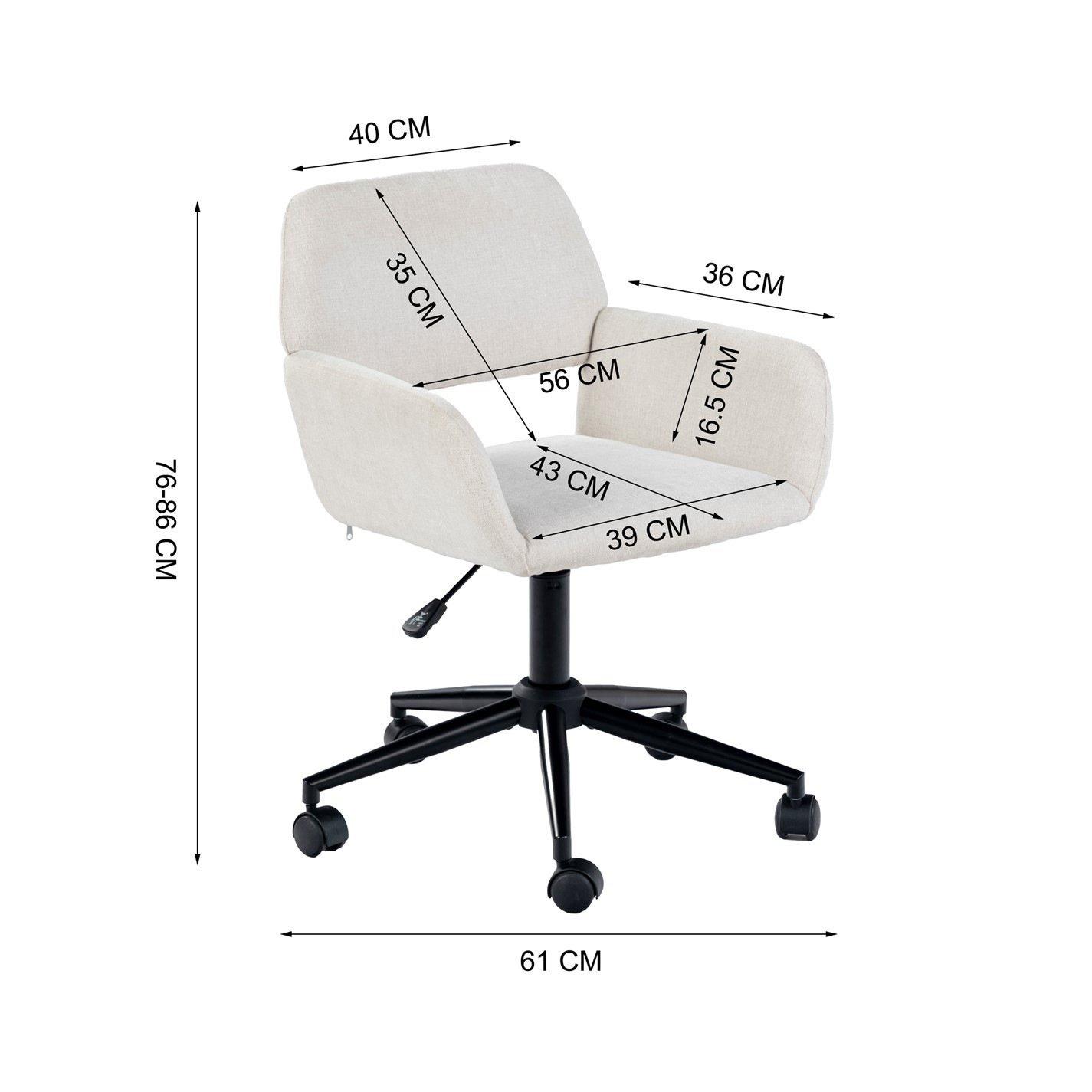 Beige - Jack Wills - Chair Fabric Height Adjustable Swivel Chair Ergonomic Office Chair with Armrest - 6