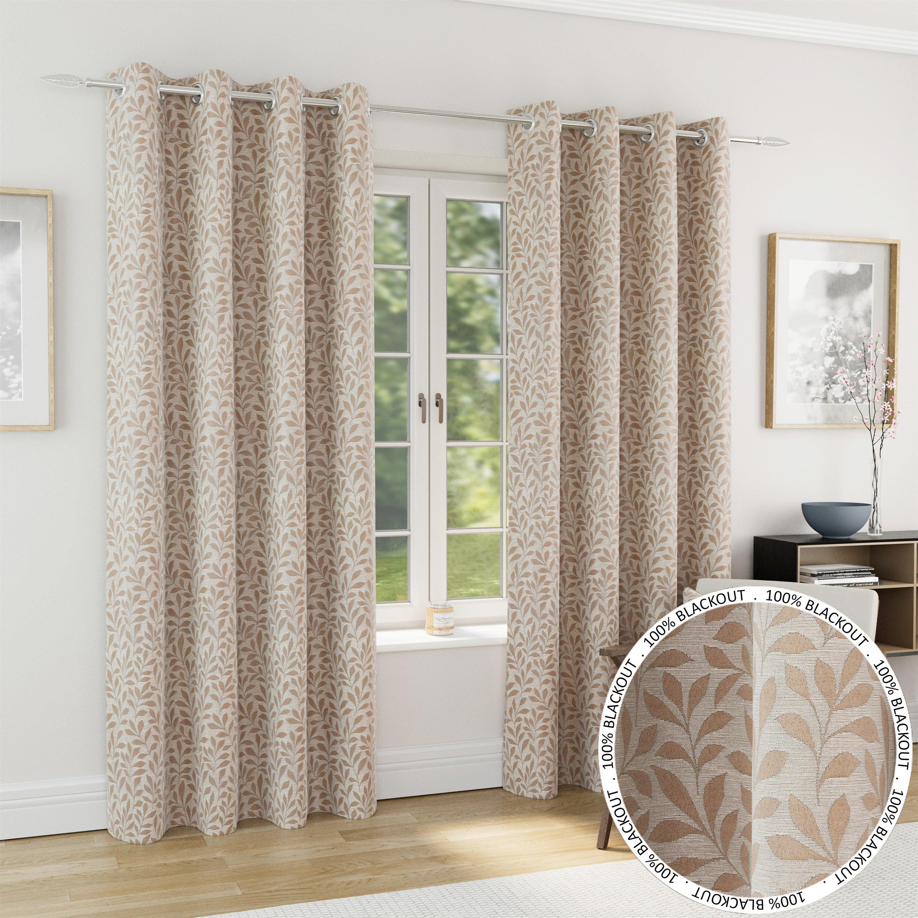 Natural - Enhanced Living - Sherwood Natural Blackout Jacquard Eyelet Curtains - 1