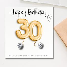 Aye Do 30th Birthday Balloons Message Card & Earrings