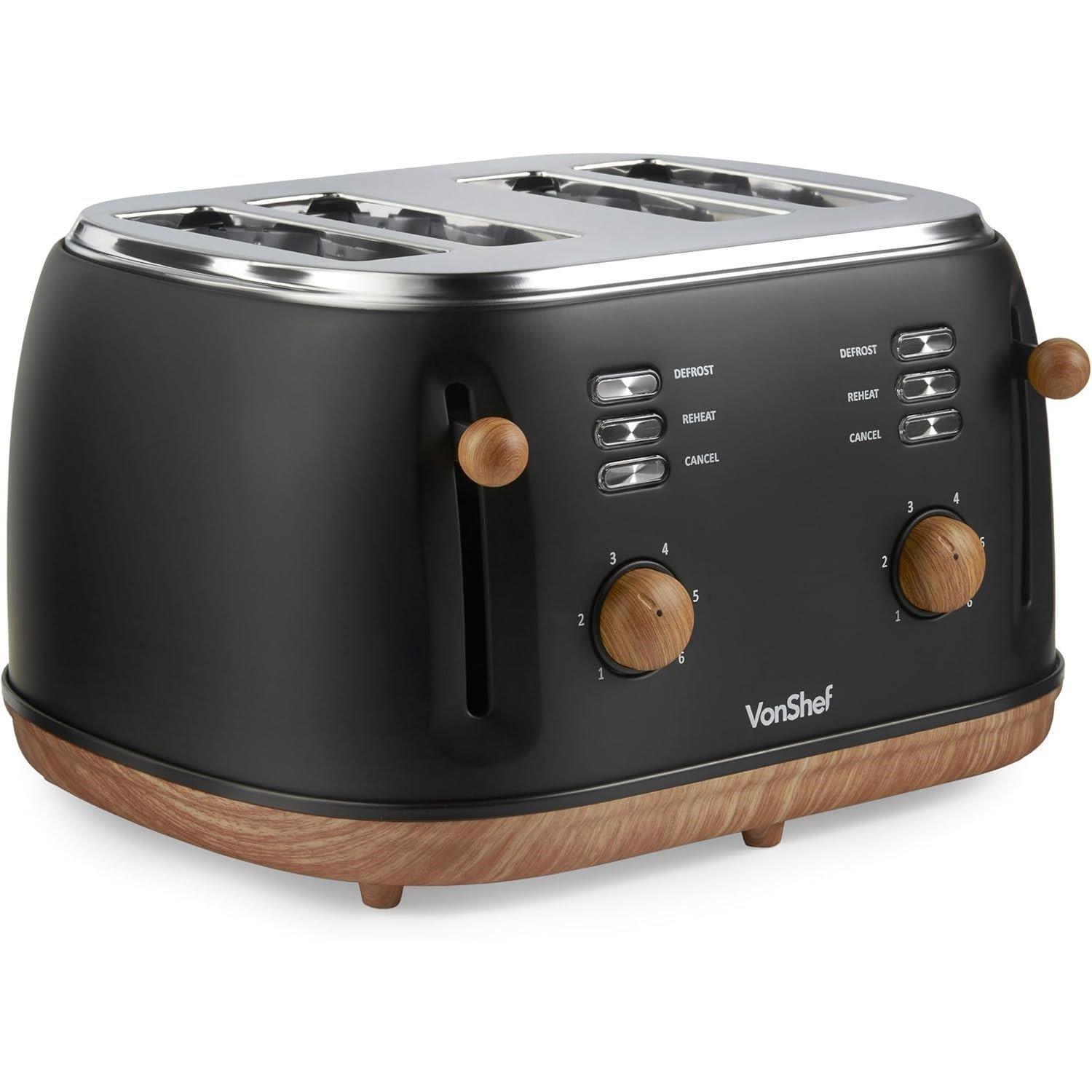 Black - VonShef - VonShef 4 Slice Toaster - 1