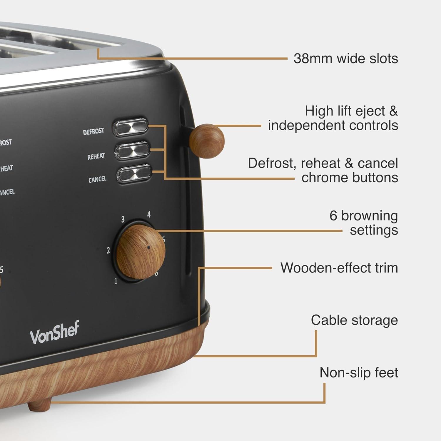 Black - VonShef - VonShef 4 Slice Toaster - 2