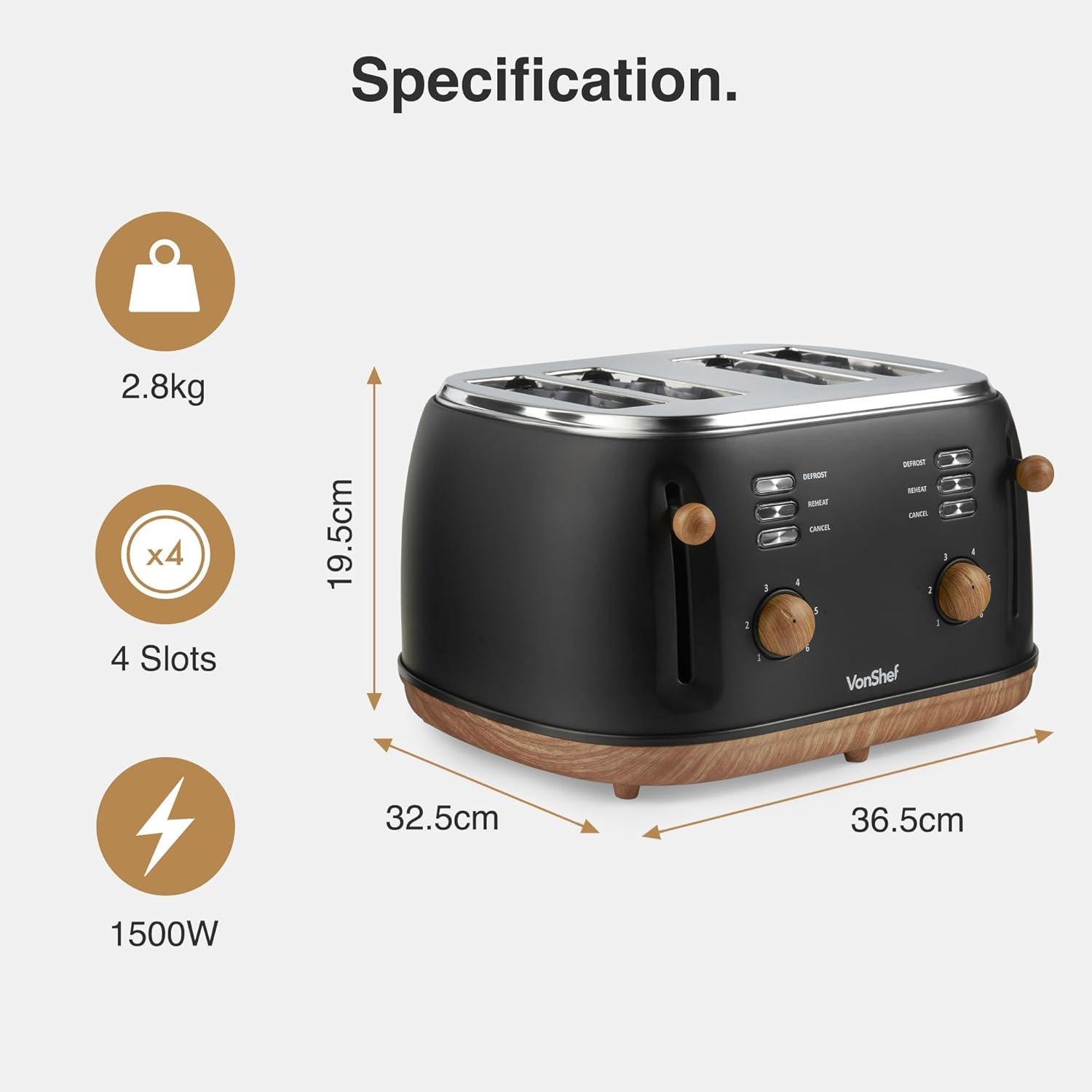 Black - VonShef - VonShef 4 Slice Toaster - 7