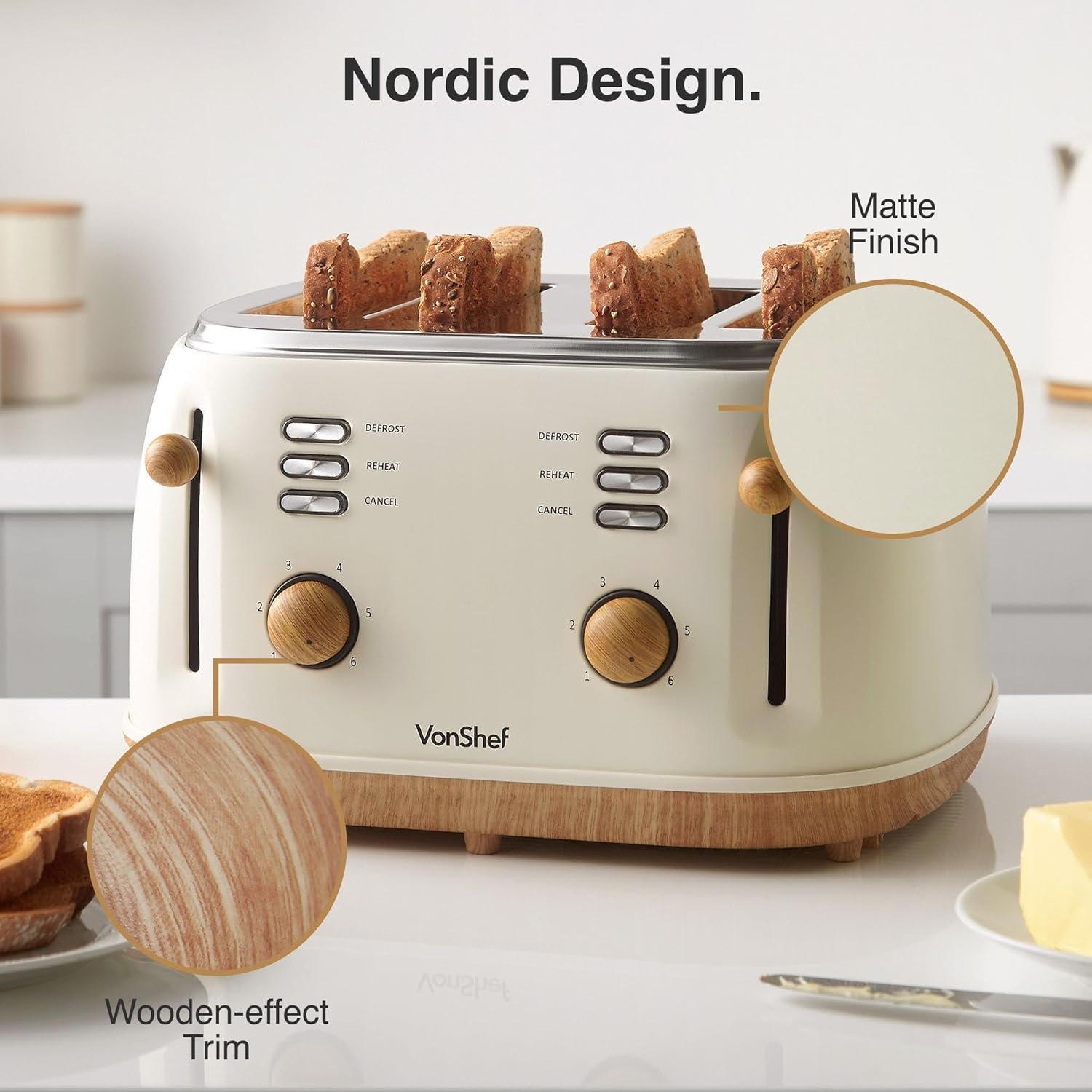 Cream - VonShef - VonShef 4 Slice Toaster - 2