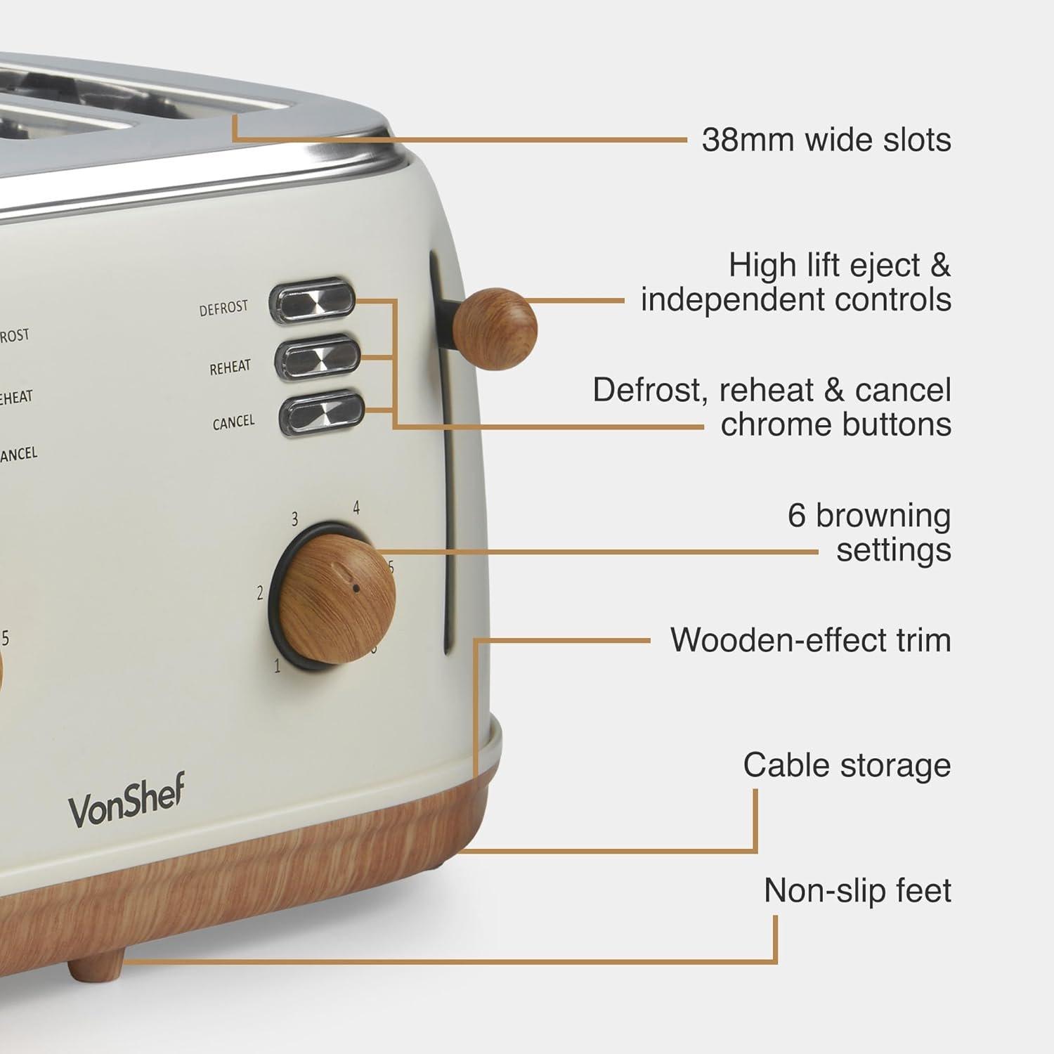 Cream - VonShef - VonShef 4 Slice Toaster - 3