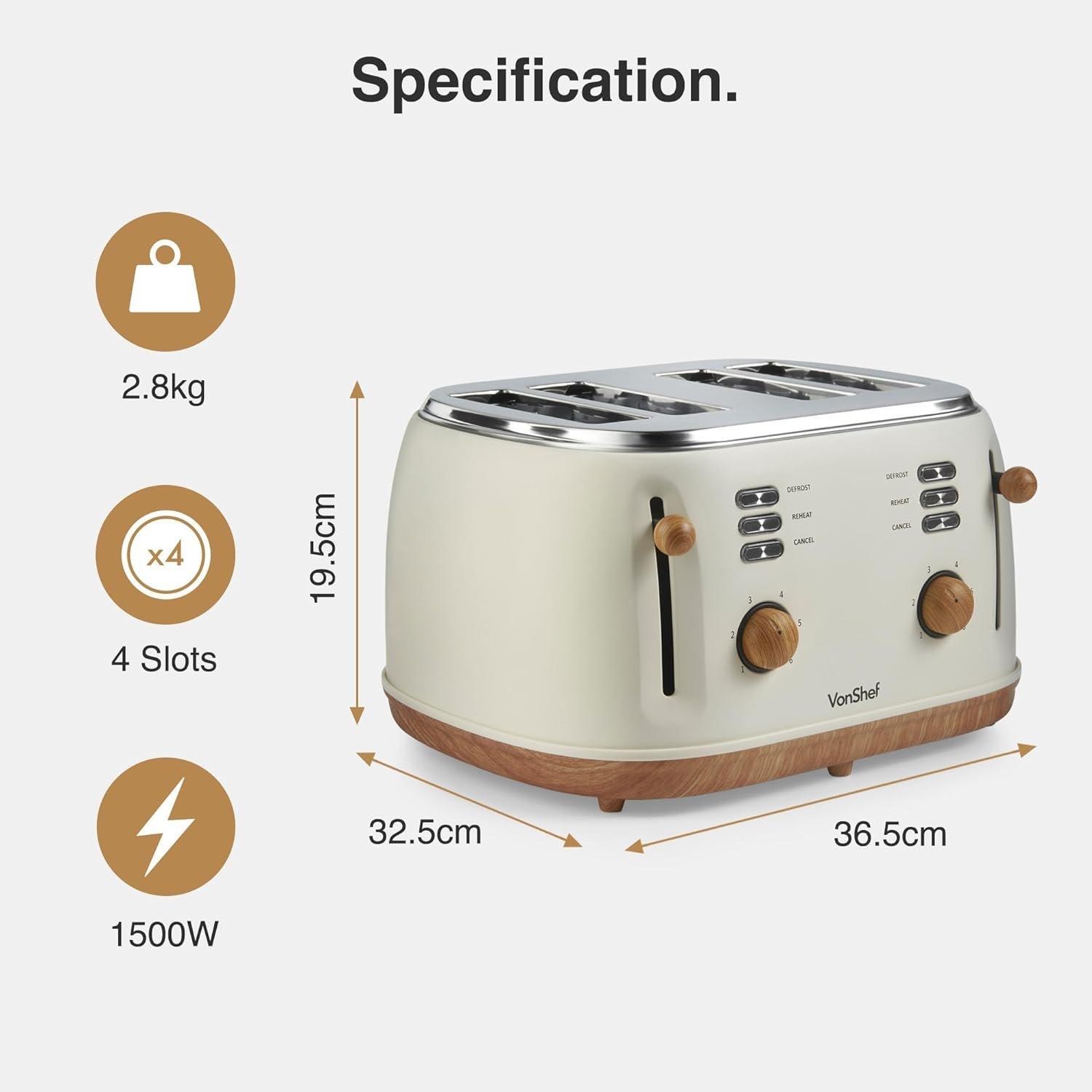 Cream - VonShef - VonShef 4 Slice Toaster - 5