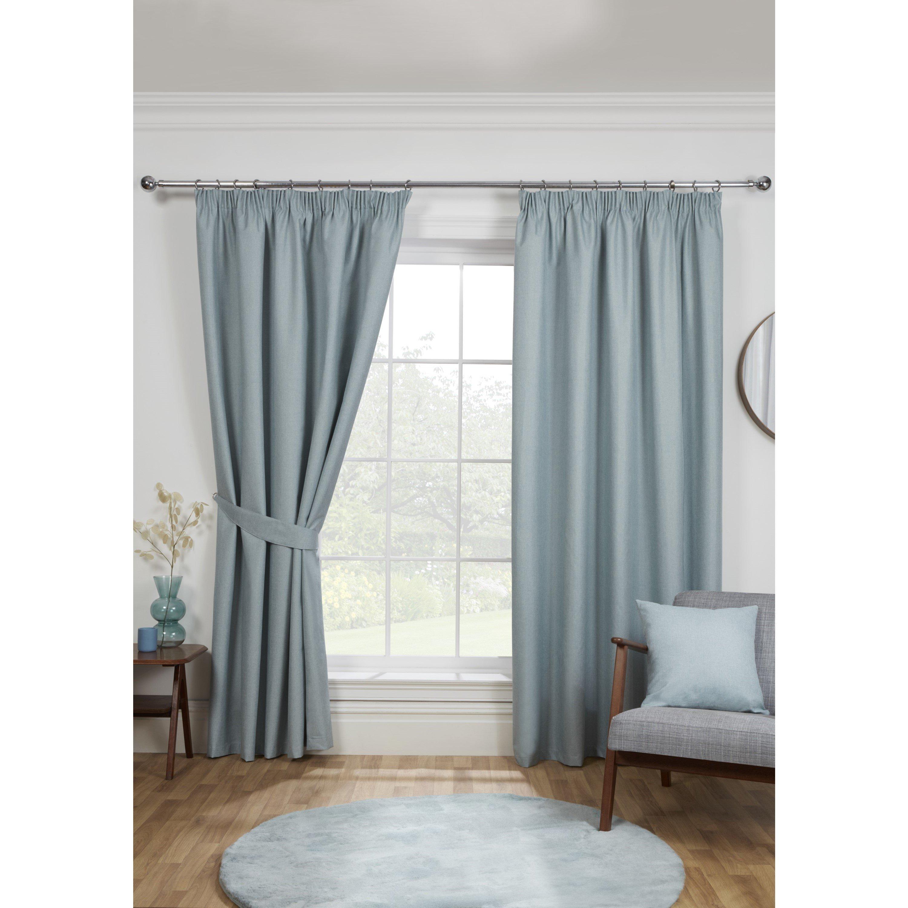 Sundour  Eclipse Blackout Plain Pencil Pleat Curtains - Duck Egg - 46 x 72 In
