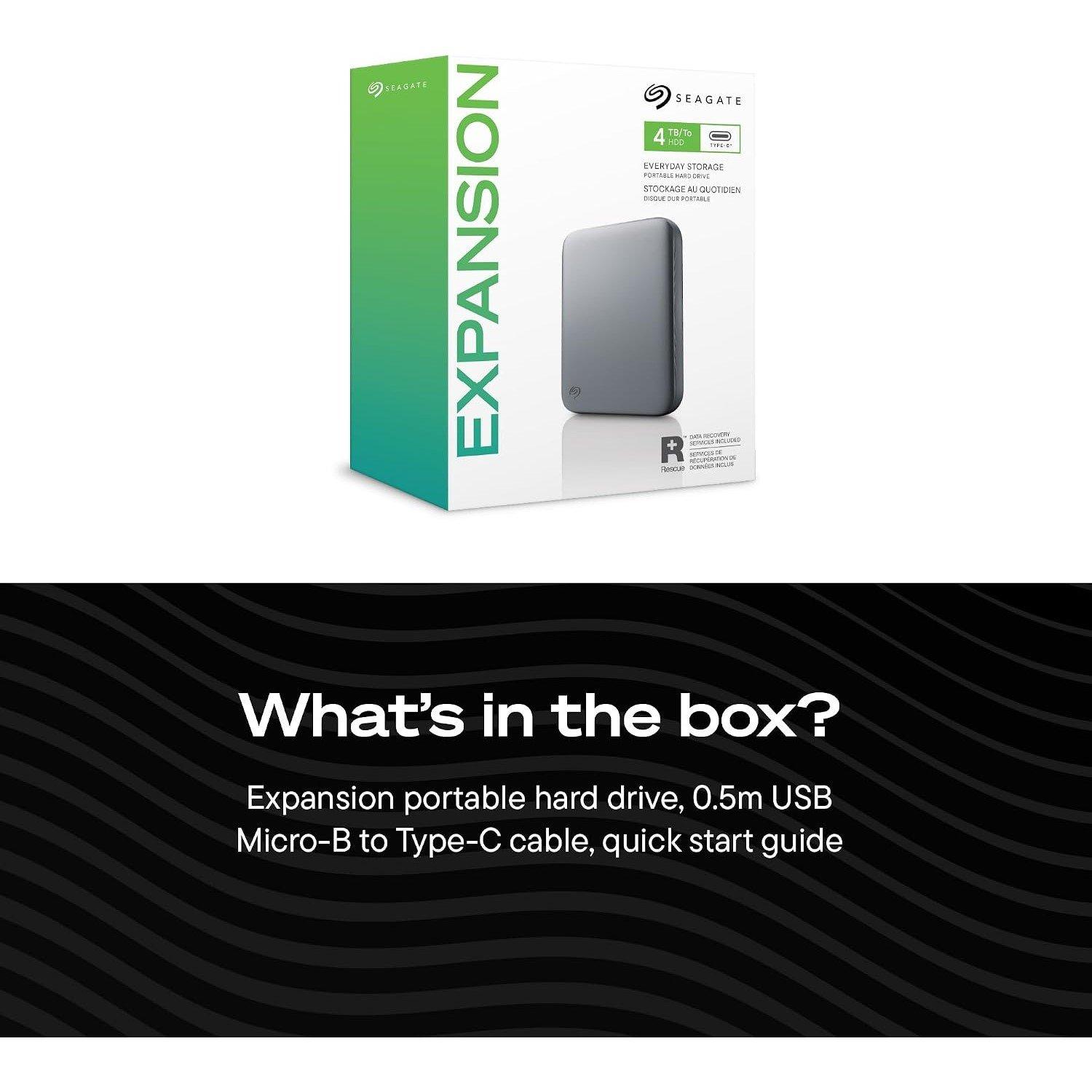 Negro - Seagate - 4TB Expansion Portable Hard Drive  MicroB to USB-C - 8