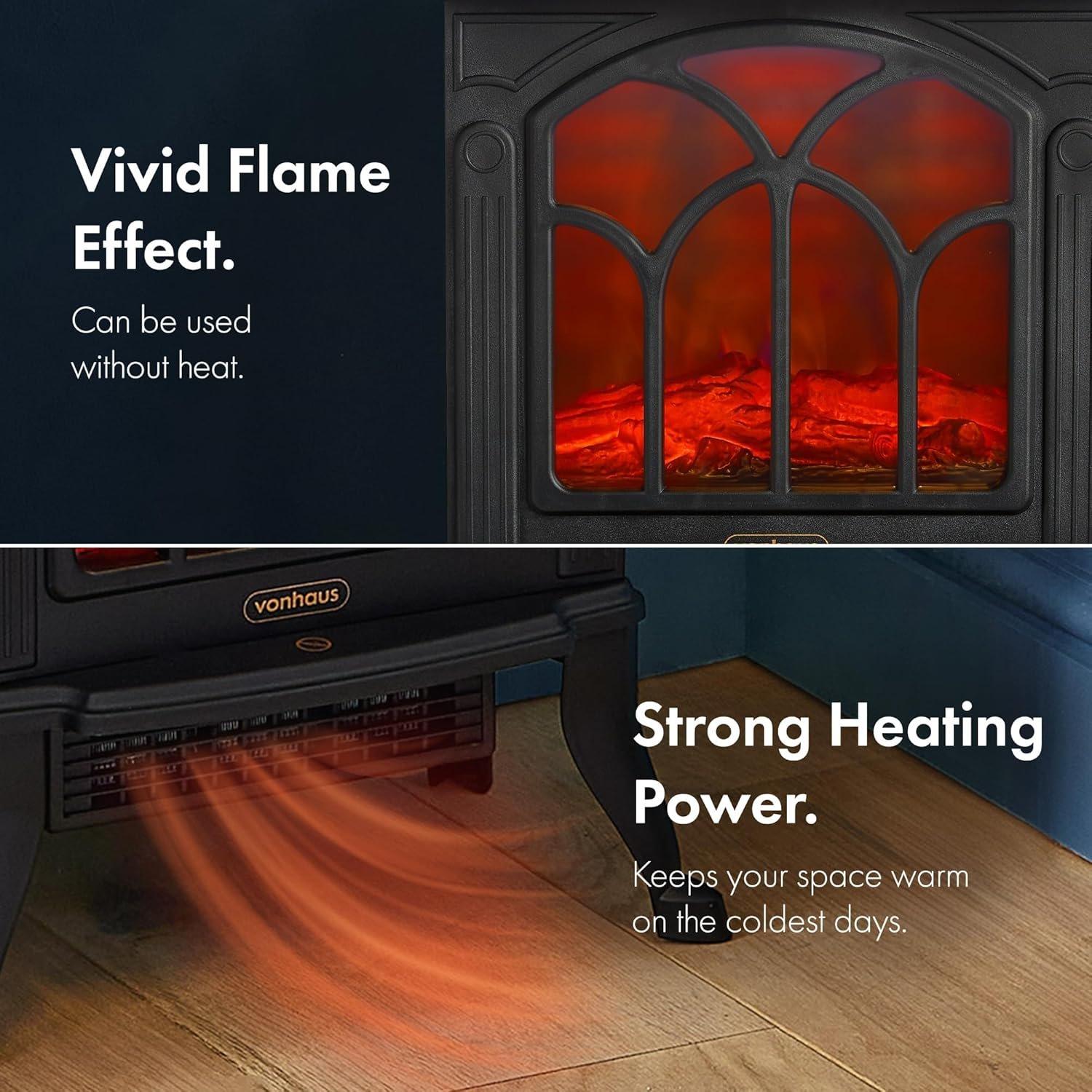 Black - VonHaus - Electric Stove Heater 1500W - 4