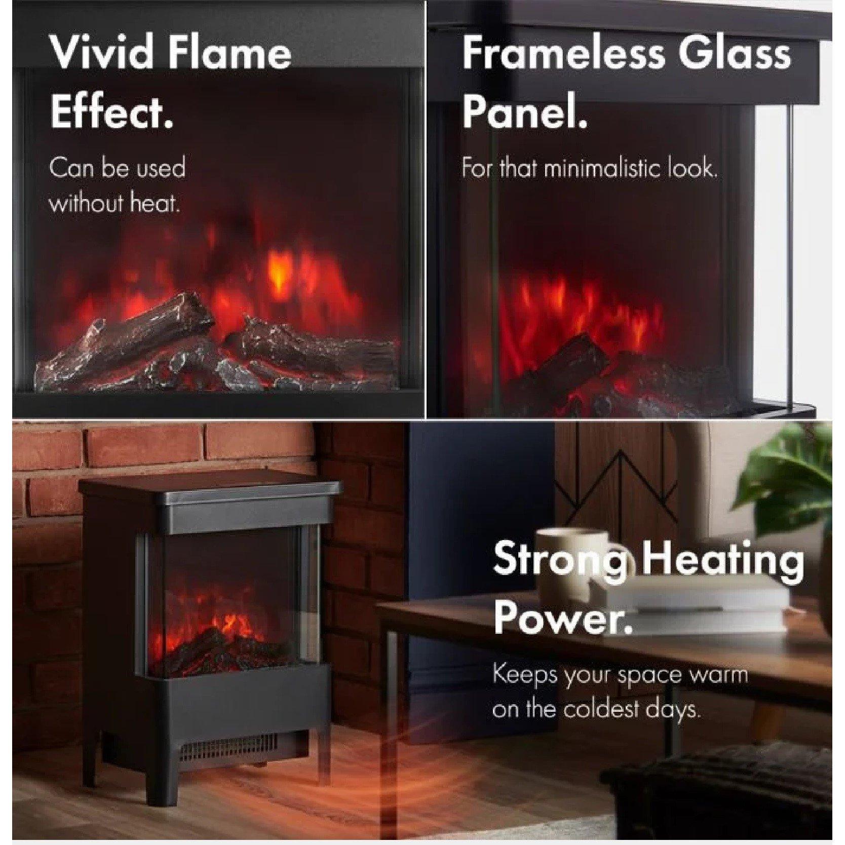 Black - VonHaus - 1900W Glass Front Stove Heater - 2