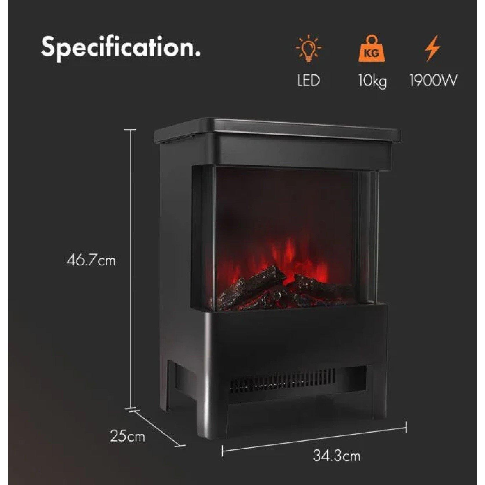 Black - VonHaus - 1900W Glass Front Stove Heater - 4