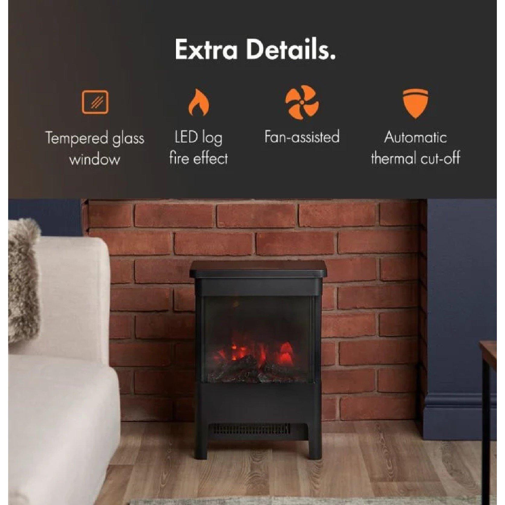 Black - VonHaus - 1900W Glass Front Stove Heater - 6