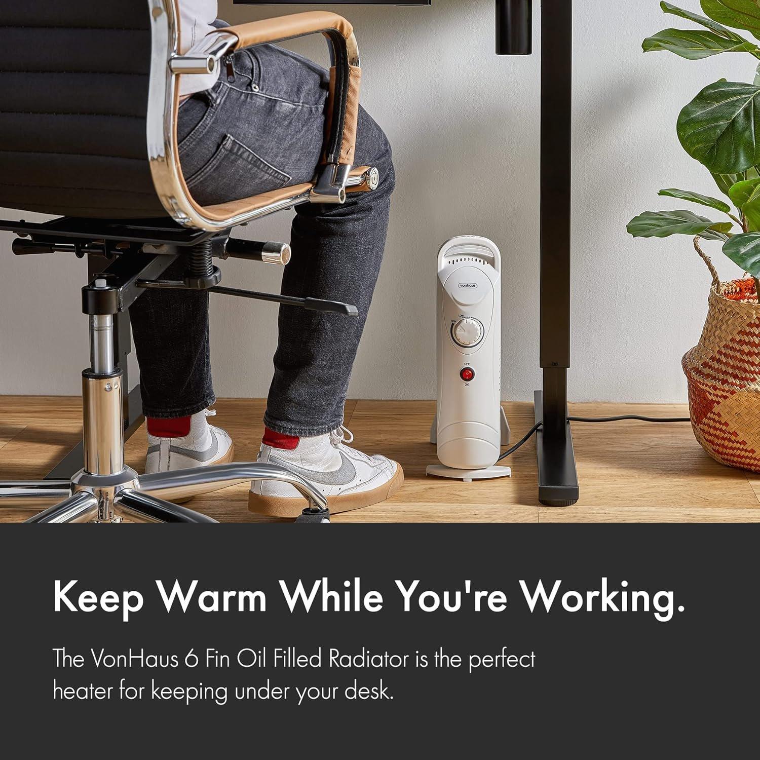 White - VonHaus - 5 Fin 800W White Oil Filled Radiator - 2