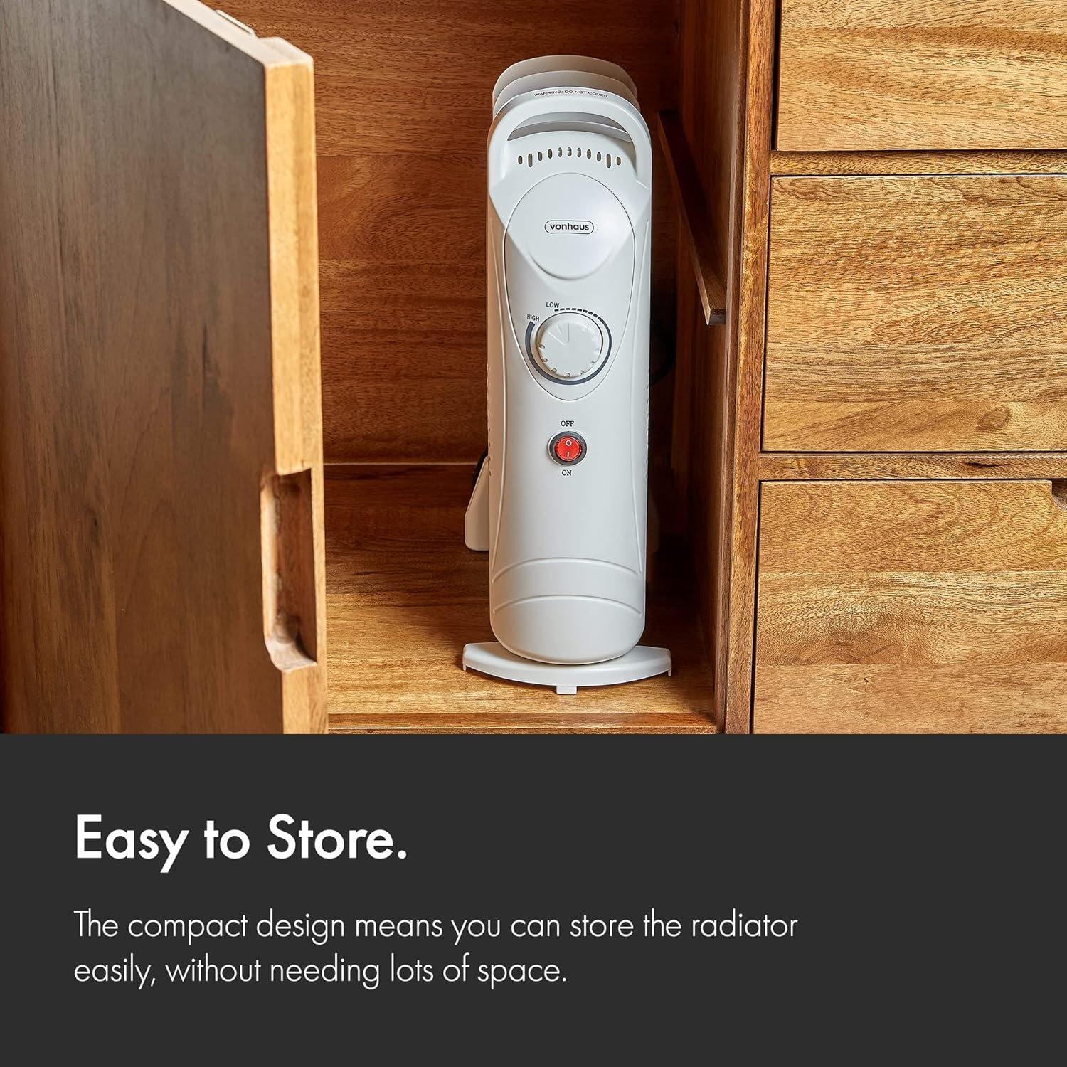 White - VonHaus - 5 Fin 800W White Oil Filled Radiator - 3