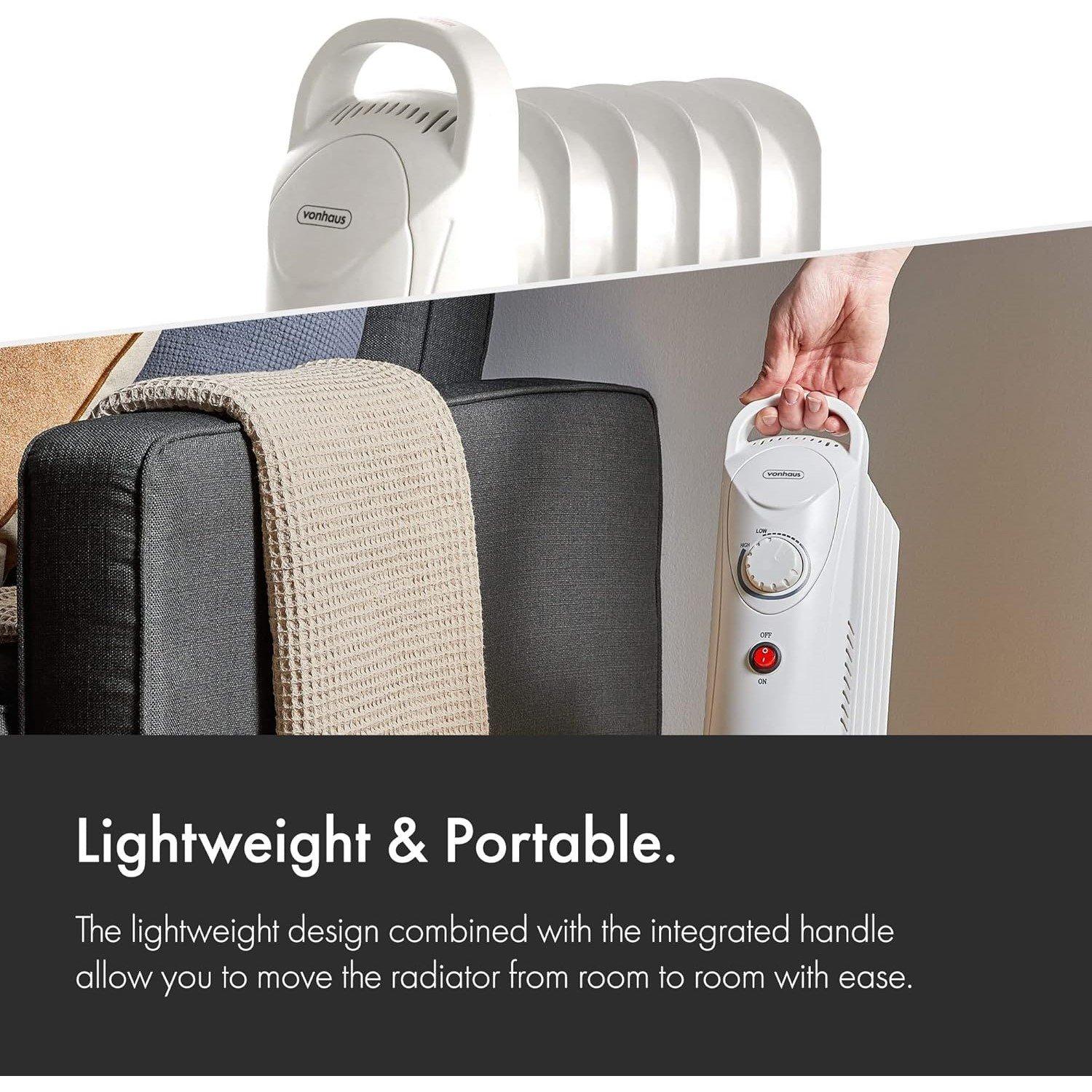 White - VonHaus - 5 Fin 800W White Oil Filled Radiator - 4