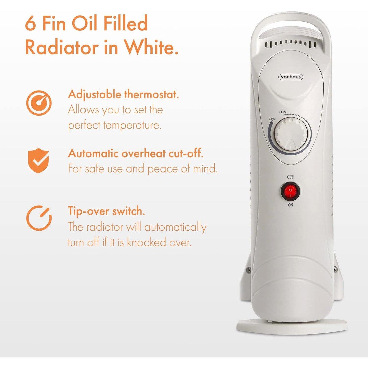 White - VonHaus - 5 Fin 800W White Oil Filled Radiator - 5