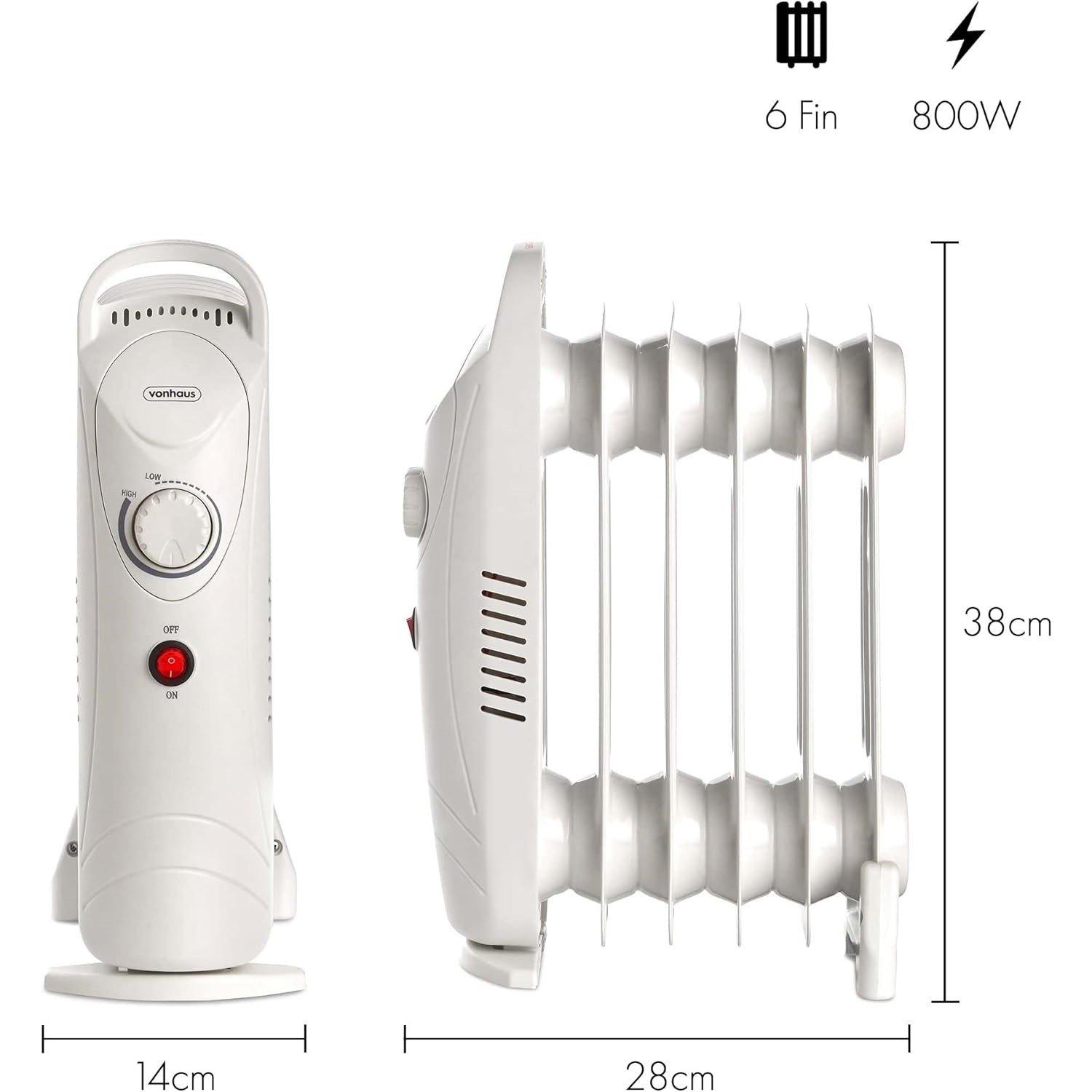 White - VonHaus - 5 Fin 800W White Oil Filled Radiator - 7