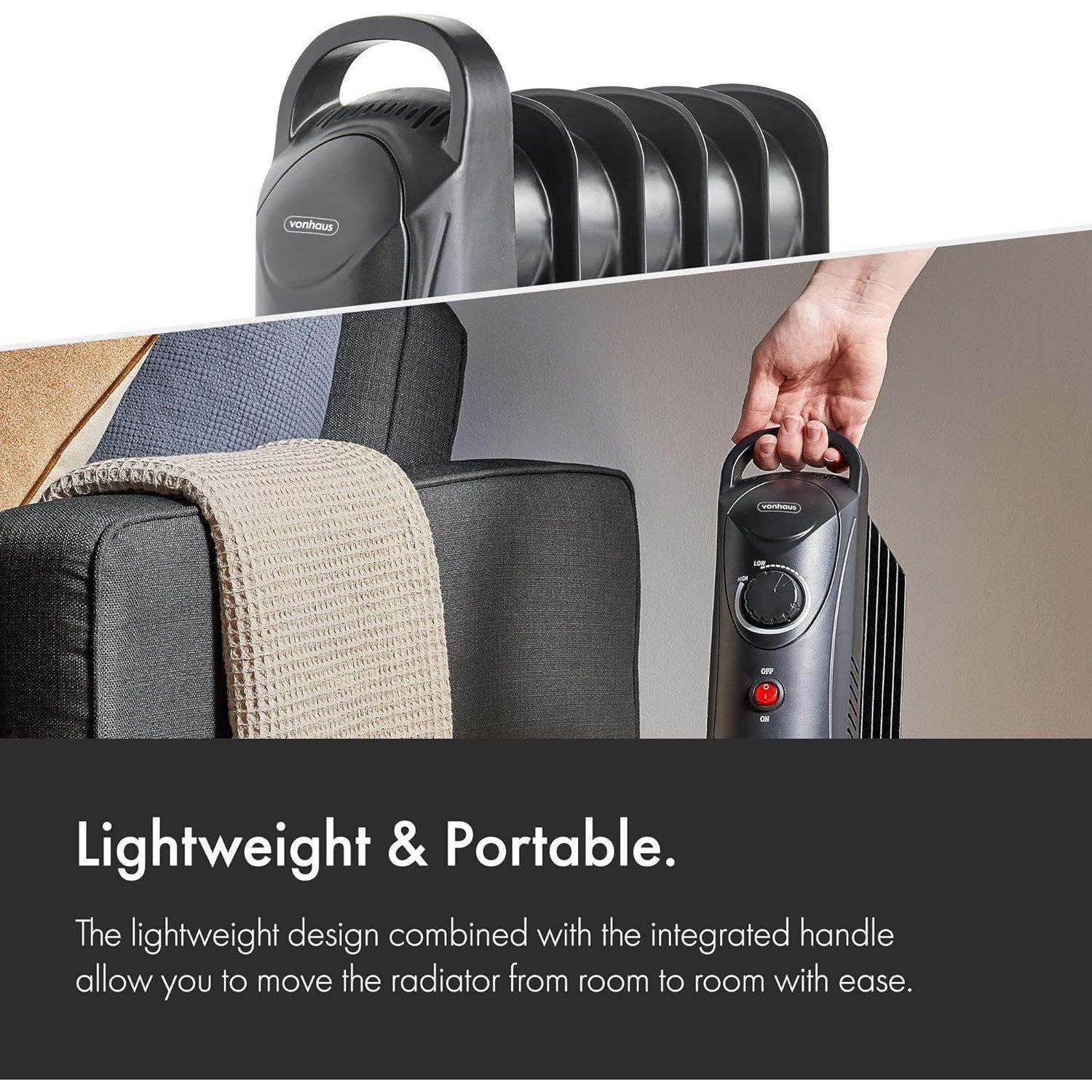 Black - VonHaus - 5 Fin 800W White Oil Filled Radiator - 4