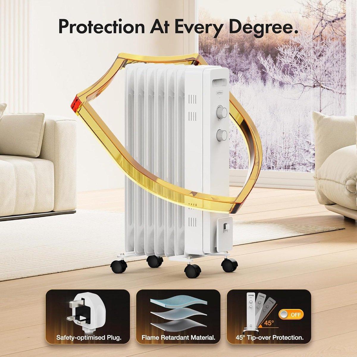 White - VonHaus - 7 Fin 1500W Oil Filled Radiator - White - 4