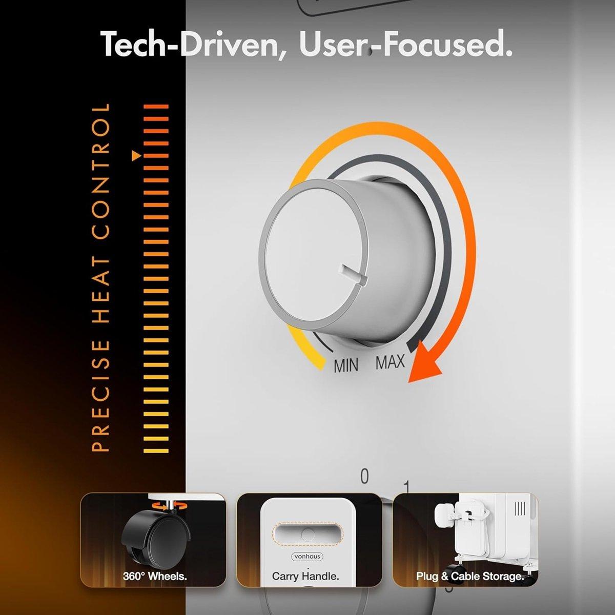 White - VonHaus - 7 Fin 1500W Oil Filled Radiator - White - 6