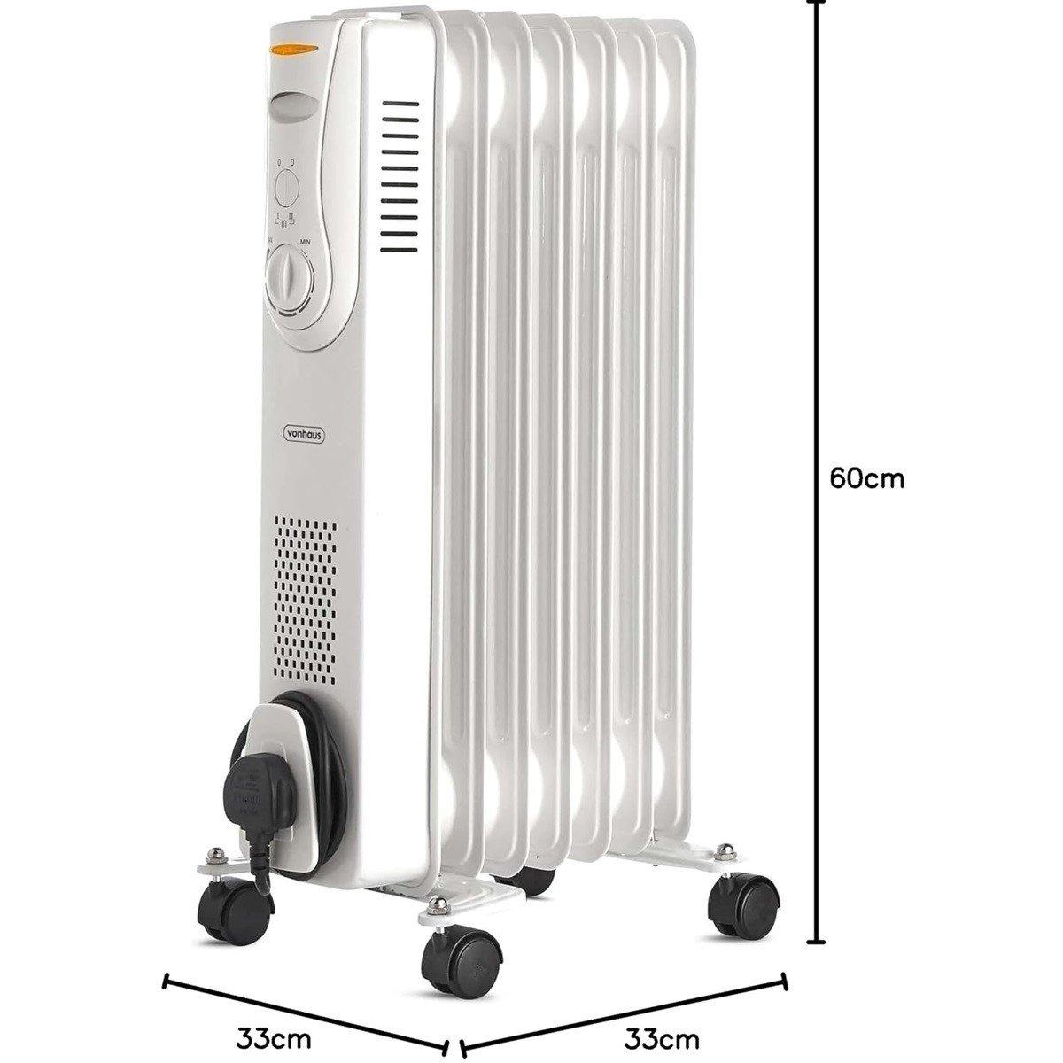 White - VonHaus - 7 Fin 1500W Oil Filled Radiator - White - 8