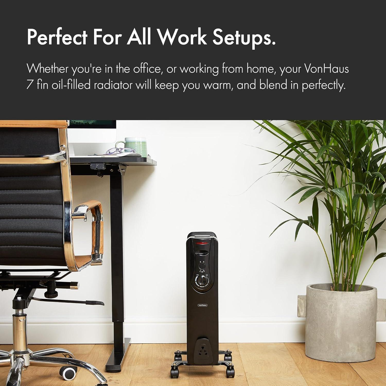 Black - VonHaus - 7 Fin 1500W Oil Filled Radiator - White - 3
