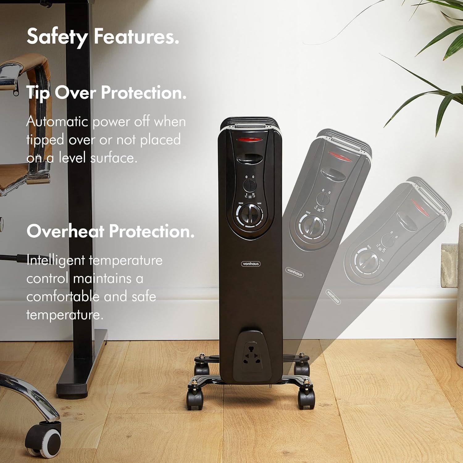 Black - VonHaus - 7 Fin 1500W Oil Filled Radiator - White - 5