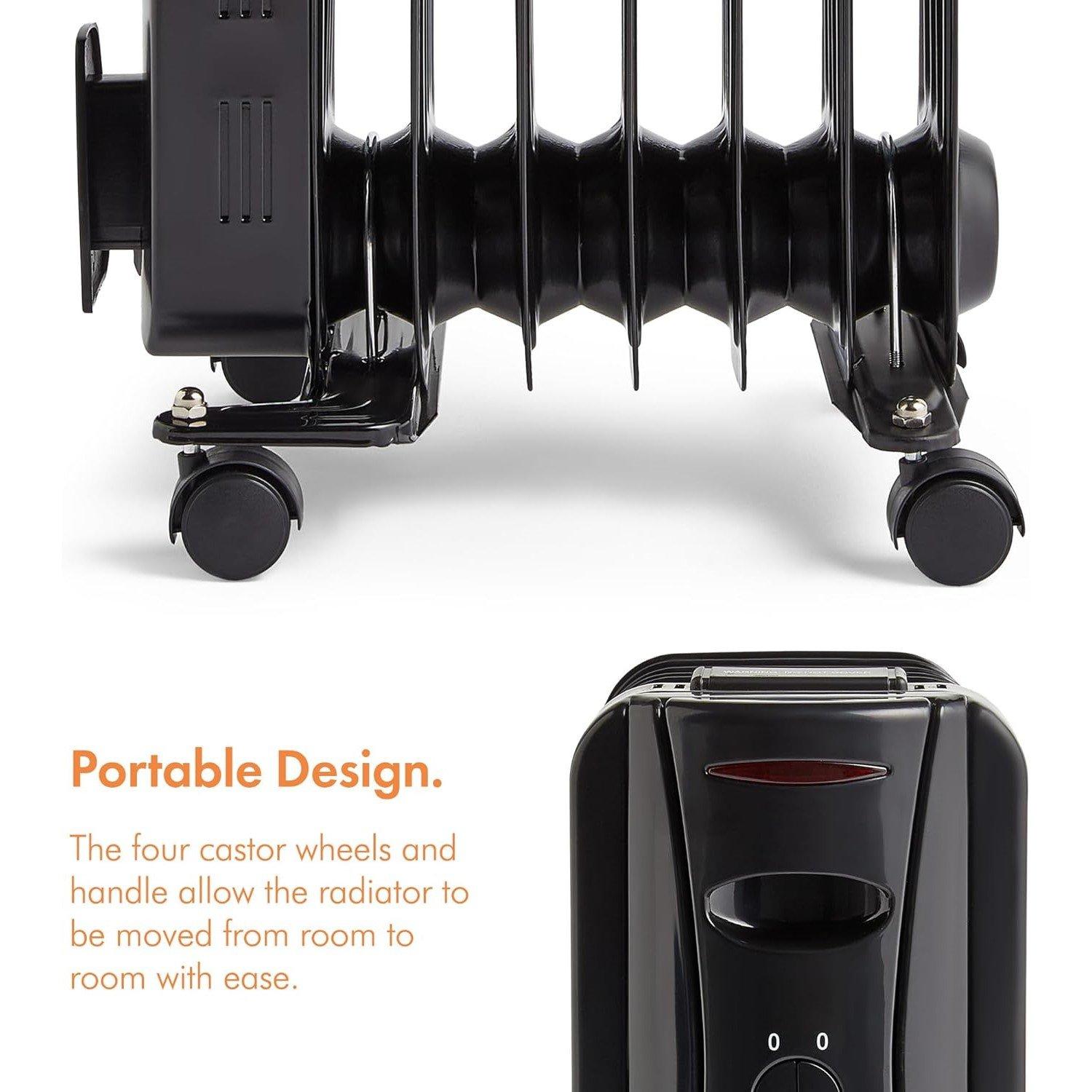 Black - VonHaus - 7 Fin 1500W Oil Filled Radiator - White - 6