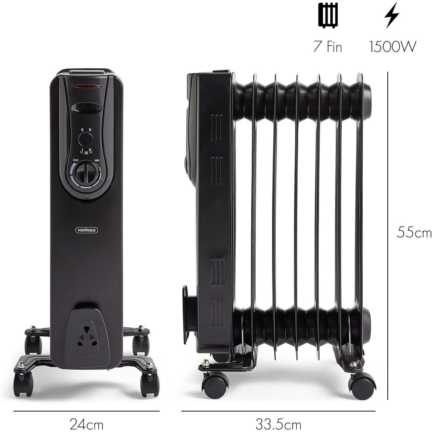 Black - VonHaus - 7 Fin 1500W Oil Filled Radiator - White - 8
